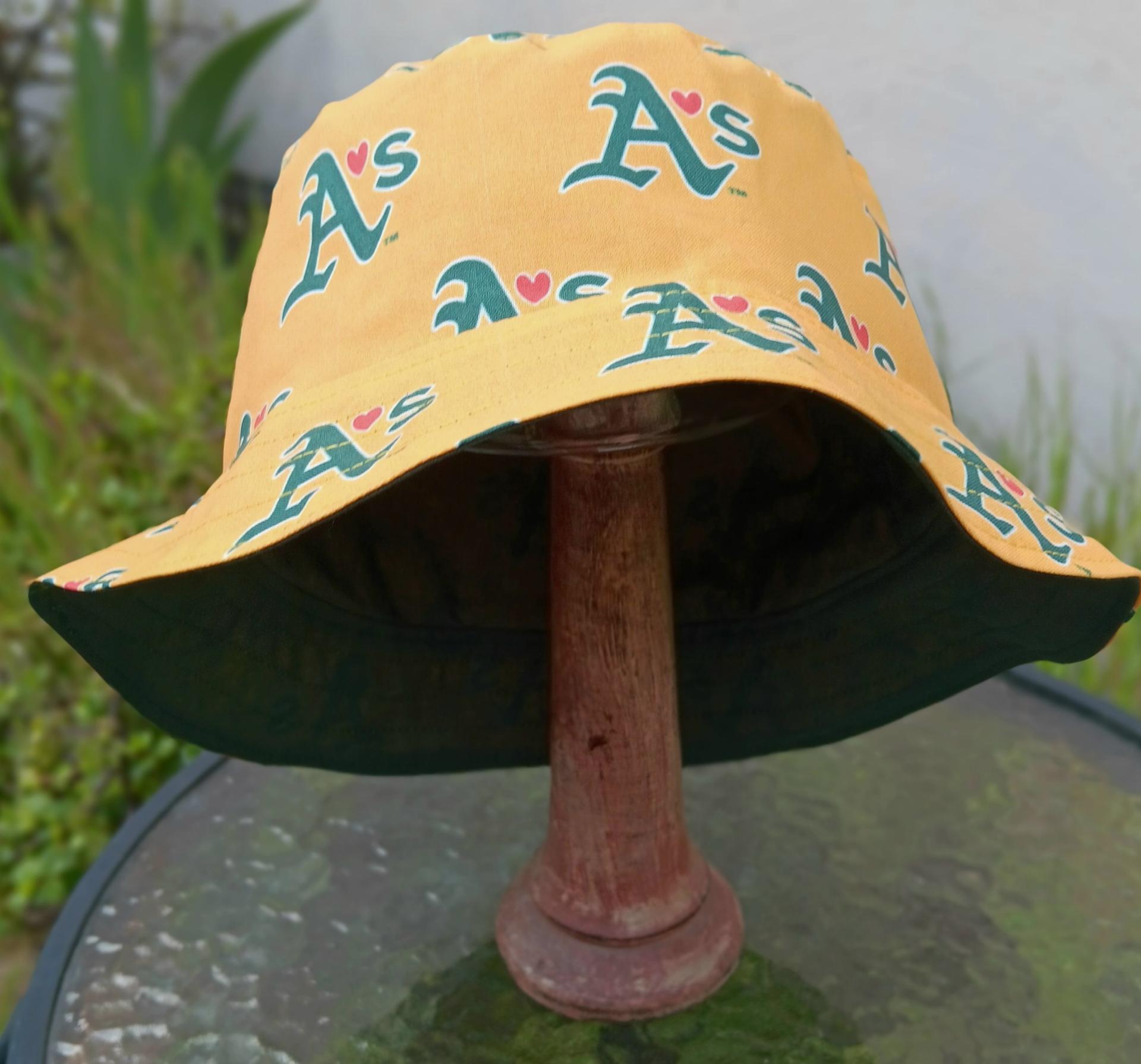 A's Bucket Hat, Athletics Hat, Handmade, Reversible to Green, Adults & Children Sizes up to 4XL, fishing hat, ponytail hat, sun hat, floppy hat