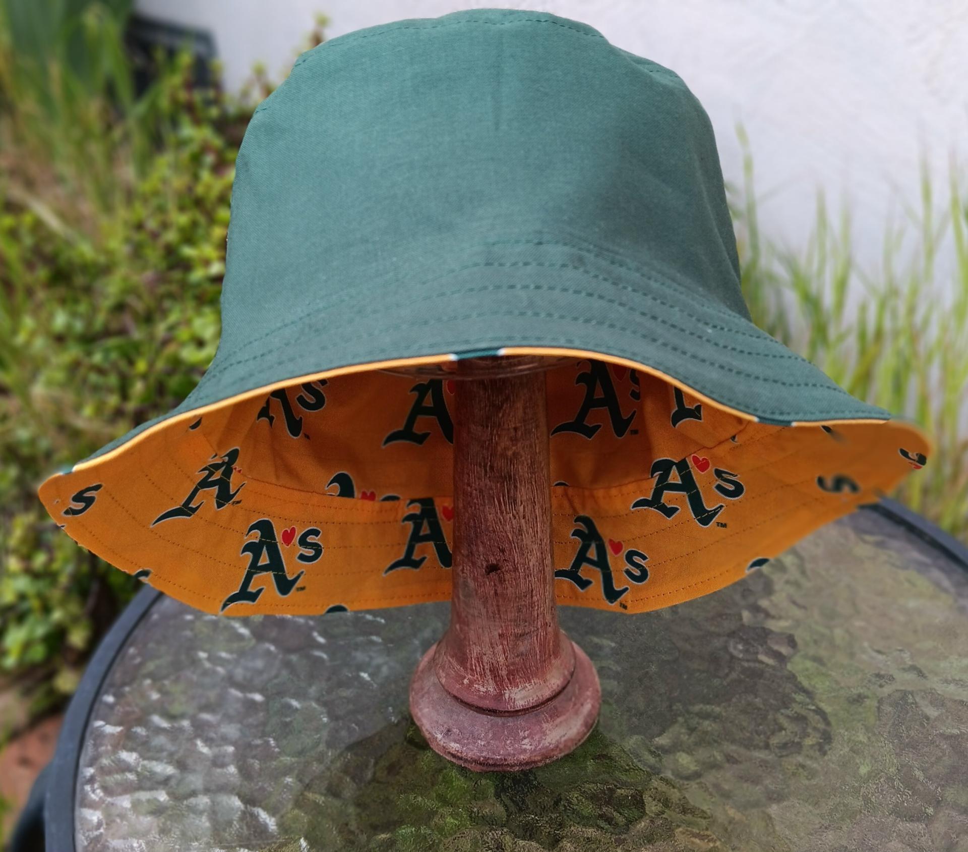 A's Bucket Hat, Athletics Hat, Handmade, Reversible to Green, Adults & Children Sizes up to 4XL, fishing hat, ponytail hat, sun hat, floppy hat