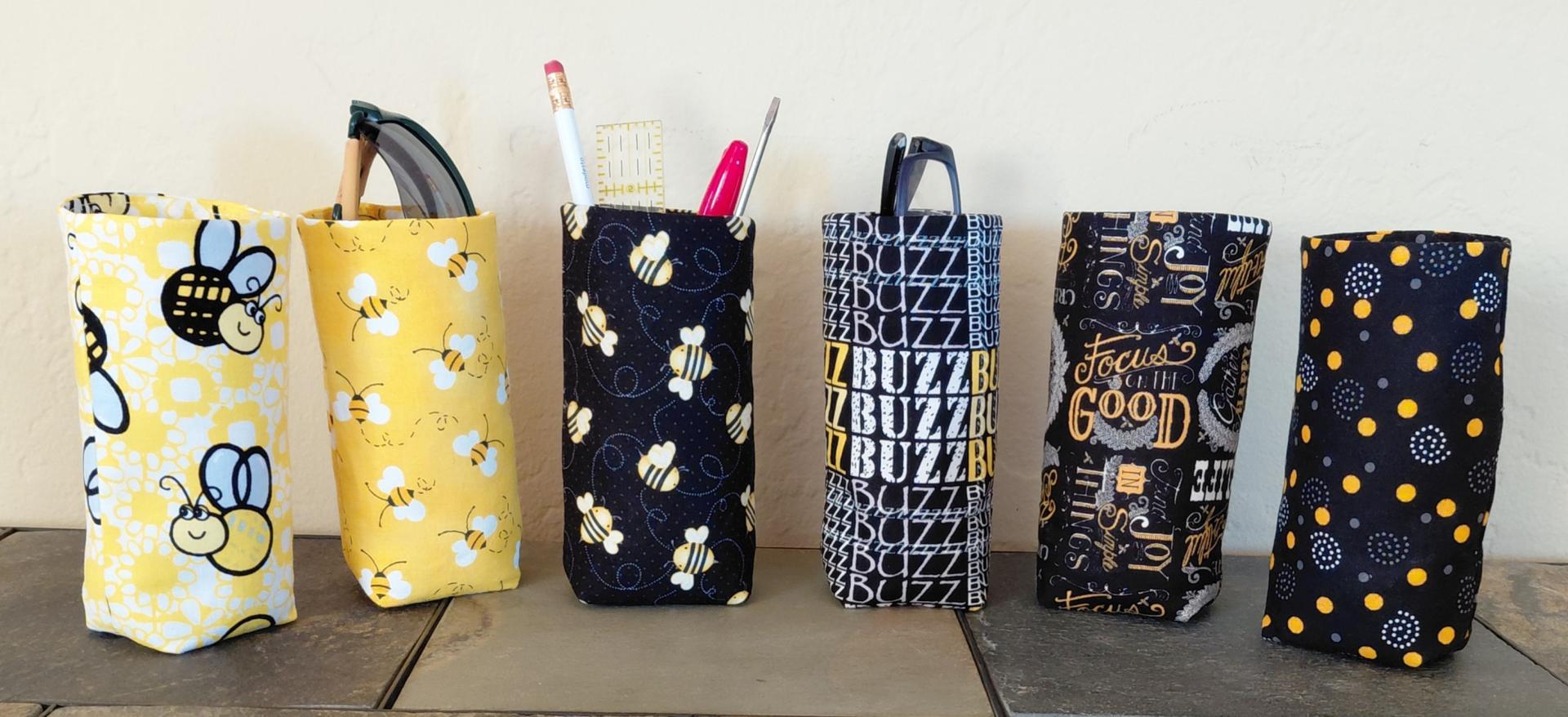 Bee Theme Upright Eyeglasses Holder, Reading Glasses Stand, Eyeglasses Cup, Weighted Fabric Eyeglasses Case, Bee Lover Gift, Handmade