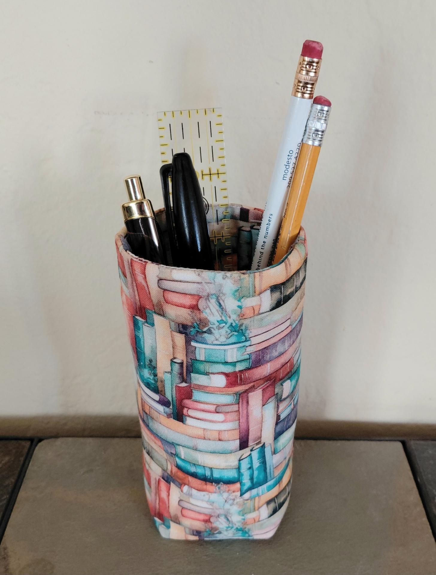 Books Print Upright Eyeglasses Holder, Handmade Fabric Reading Glasses Stand, Weighted Eyeglasses Case, Gift for Book Lover, Handmade