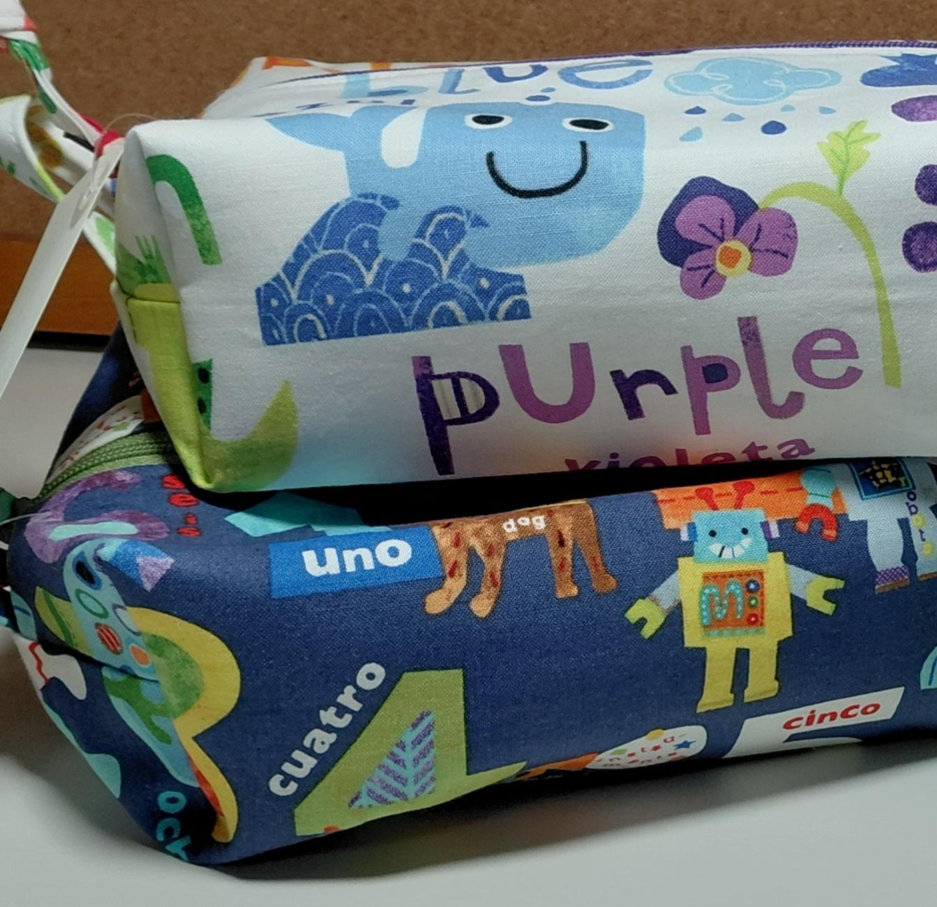 Boxy Zipper Pouch Cosmetic Bag, Colors & Numbers, Baby Shower Gift, Children's Print, Bilingual Gift Spanish and English