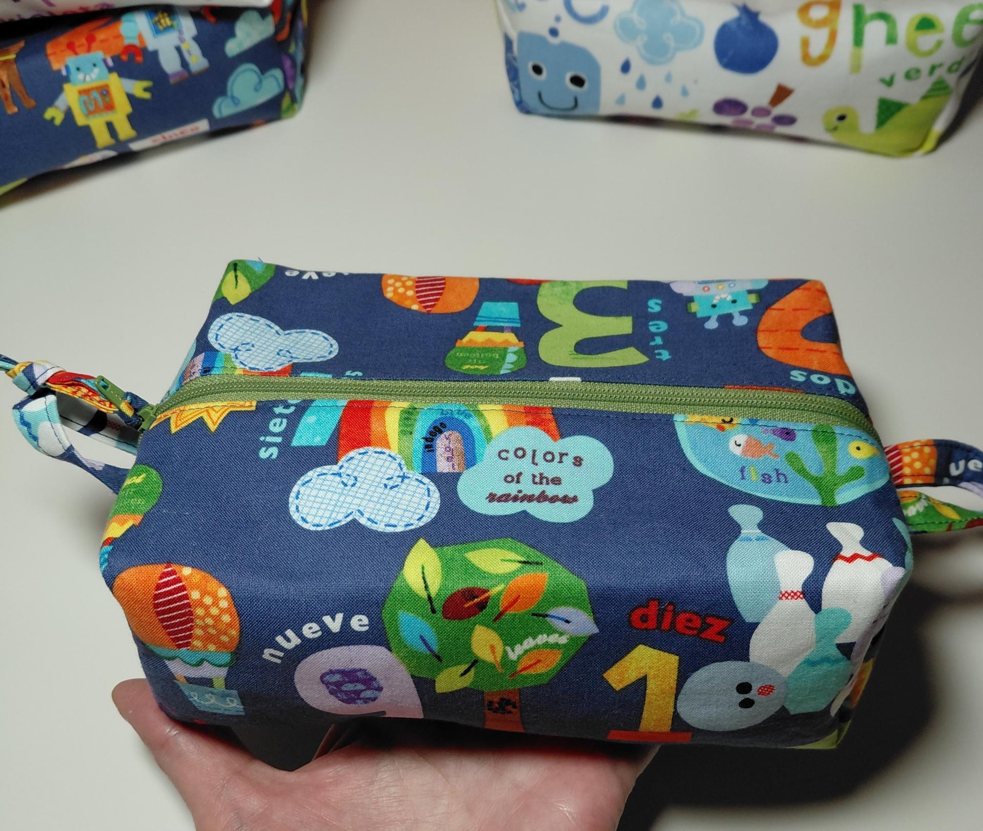 Boxy Zipper Pouch Cosmetic Bag, Colors & Numbers, Baby Shower Gift, Children's Print, Bilingual Gift Spanish and English
