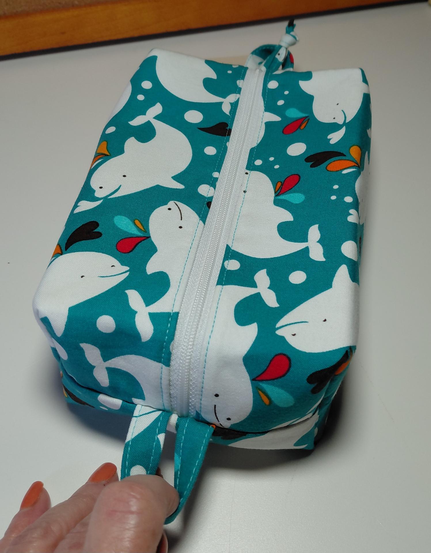 Boxy Zipper Pouch Cosmetic Bag, White Whales, Baby Shower Gift, Children's Print, Gift for Whale Lover