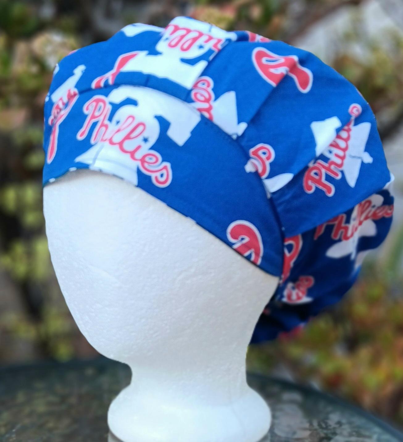 Bouffant Reversible Philadelphia Phillies / Eagles Scrub Cap, handmade, adjustable, nurse, technician, doctor, food service