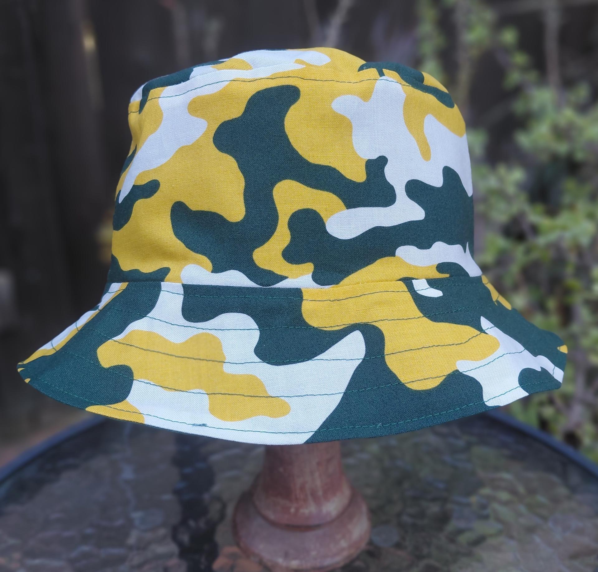 Camouflage Bucket Hat, Green, Yellow and White, Sizes up to 4XL, floppy hat, fishing hat, sun hat, beach hat, vacation hat, summer hat