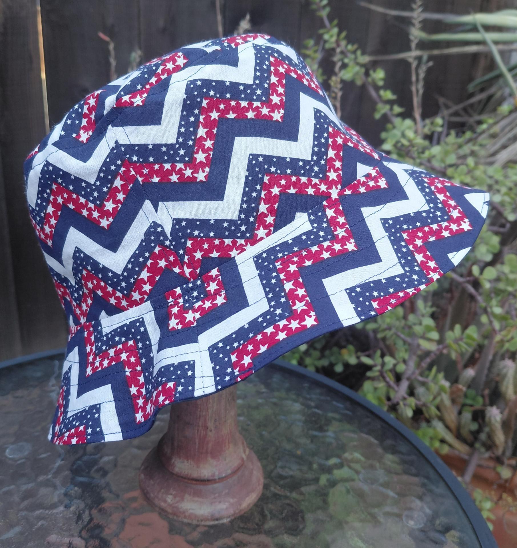 Patriotic Bucket Hat, Red White & Blue Chevron, Sizes S-M-L, floppy hat, fishing hat, sun hat, beach hat, patriotic hat, July 4th