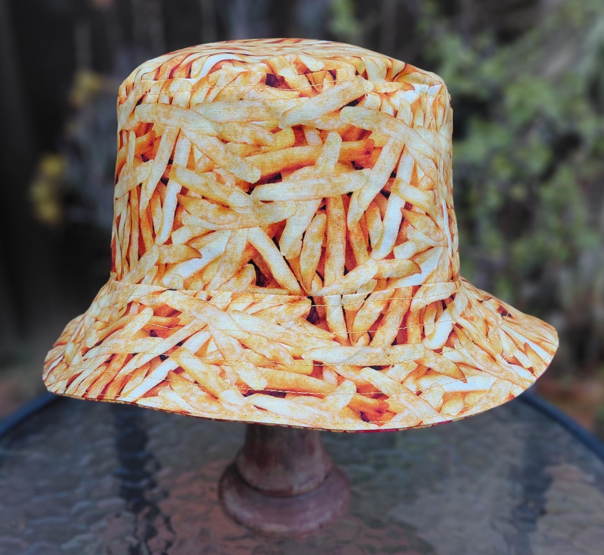 Fried Chicken and French Fries Bucket Hat, Reversible, Kids or Adults, Sizes to 4XL, floppy hat, sun hat, festival hat, fast food novelty hat
