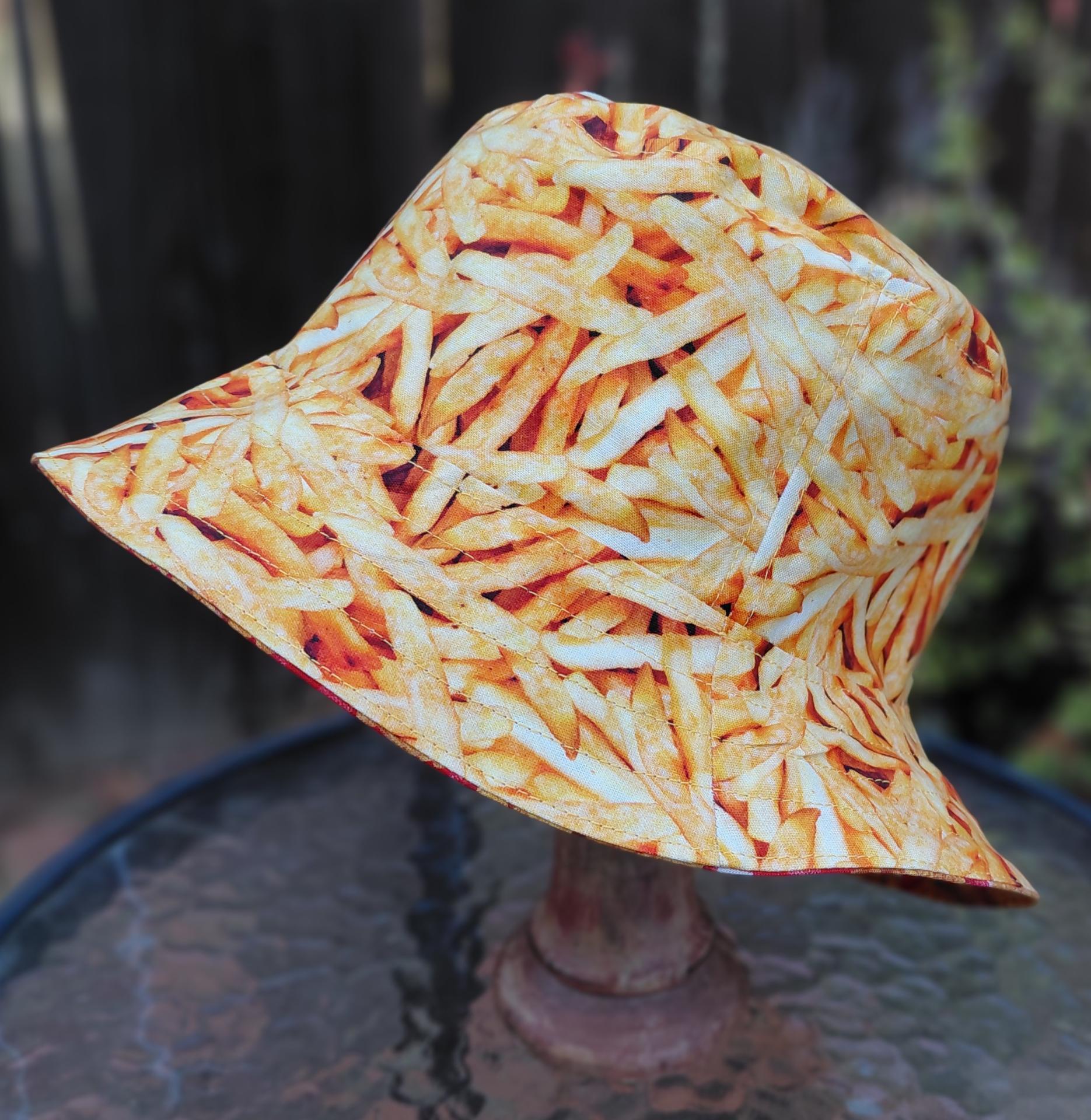 Fried Chicken and French Fries Bucket Hat, Reversible, Kids or Adults, Sizes to 4XL, floppy hat, sun hat, festival hat, fast food novelty hat