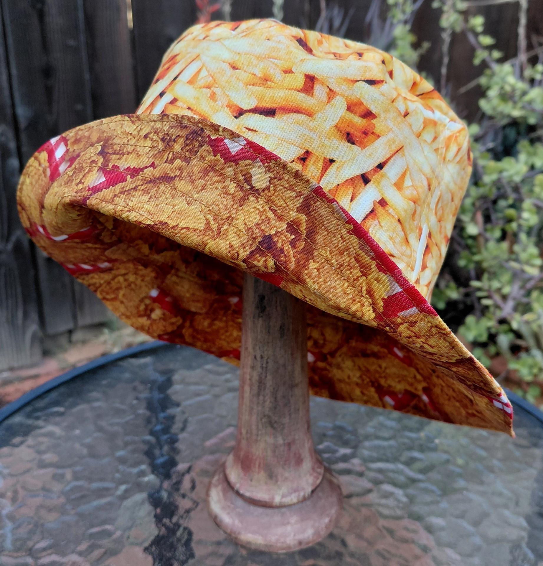 Fried Chicken and French Fries Bucket Hat, Reversible, Kids or Adults, Sizes to 4XL, floppy hat, sun hat, festival hat, fast food novelty hat