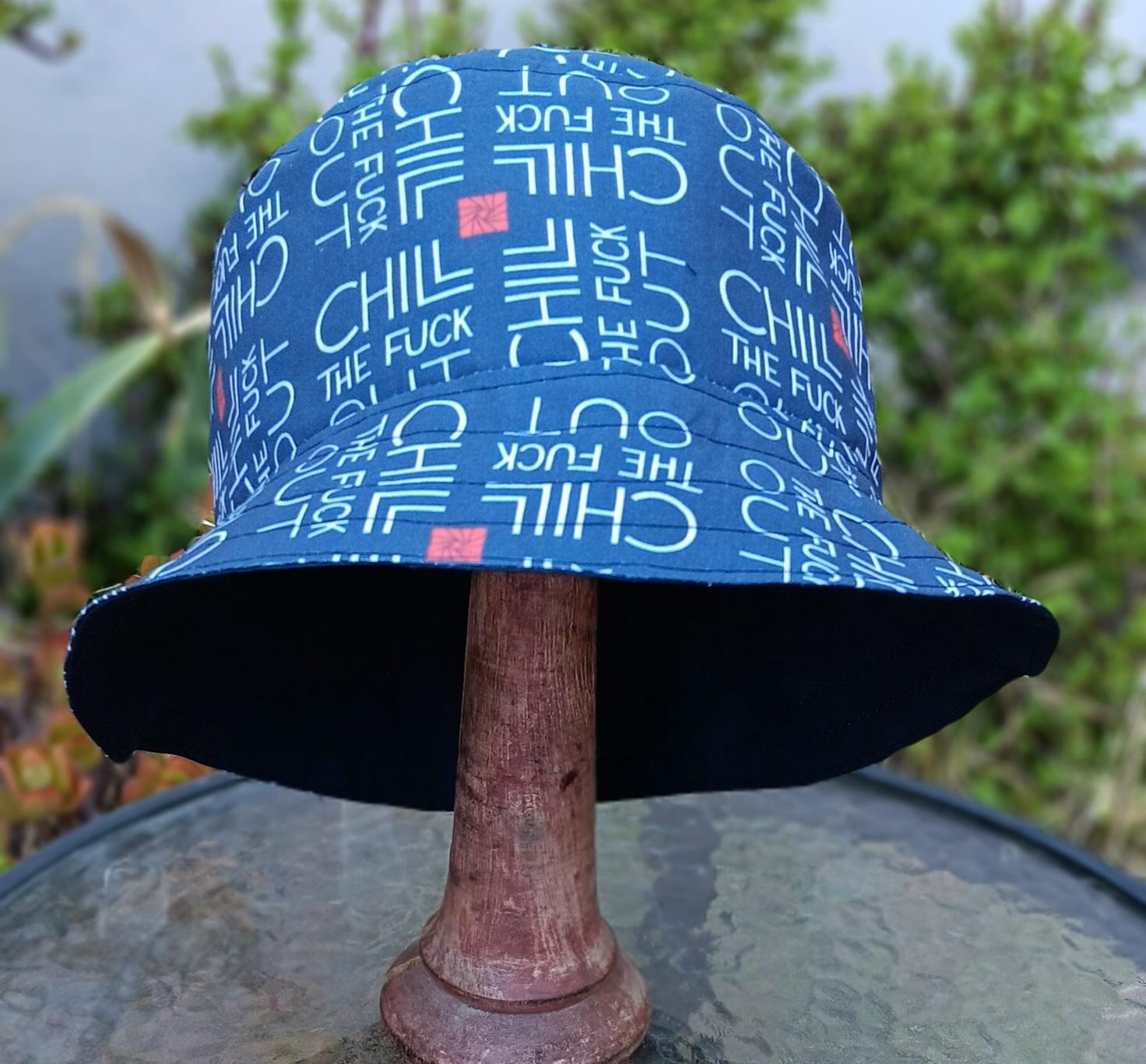 Chill The F*ck Out Bucket Hat, Reversible to Dark Navy Blue, Sizes up to 4XL, summer hat, sun hat, floppy hat, funny sassy gift for friend, adult gift