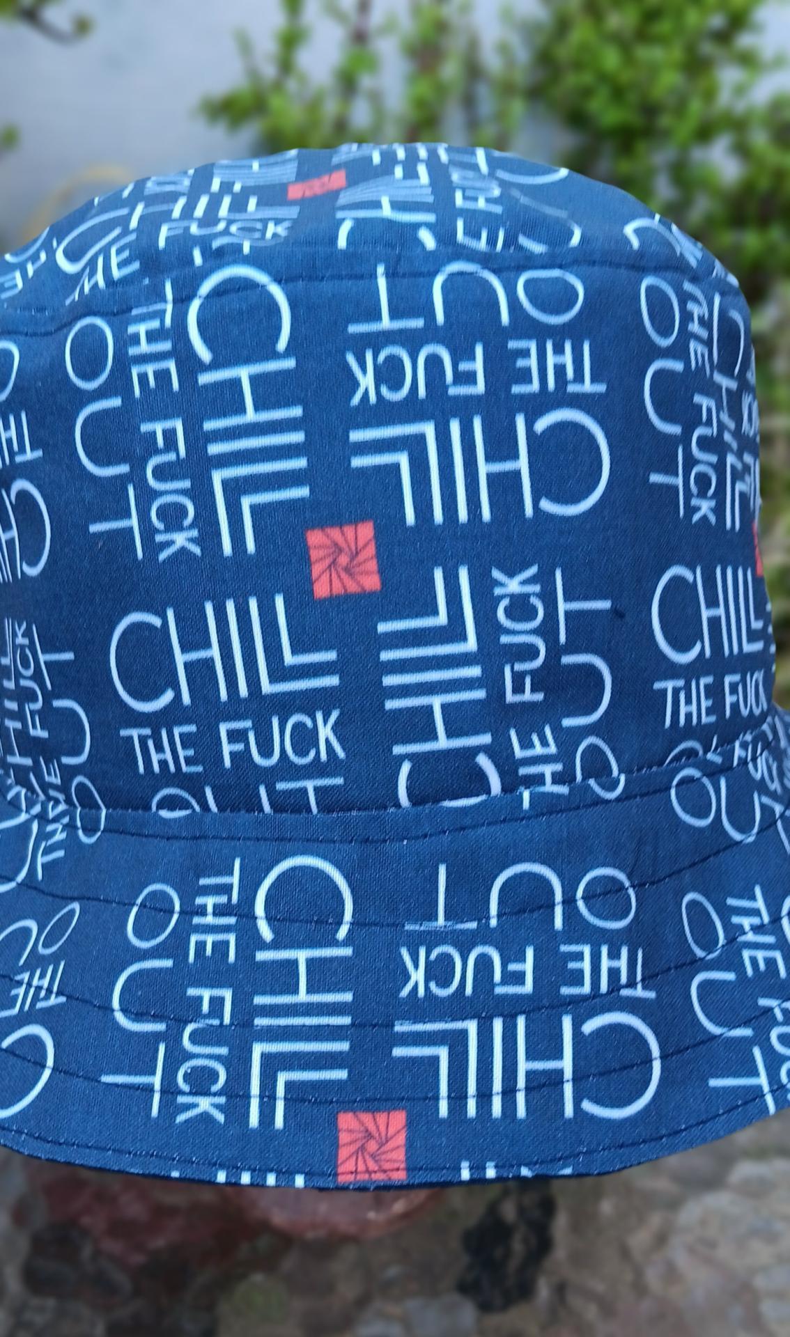 Chill The F*ck Out Bucket Hat, Reversible to Dark Navy Blue, Sizes up to 4XL, summer hat, sun hat, floppy hat, funny sassy gift for friend, adult gift