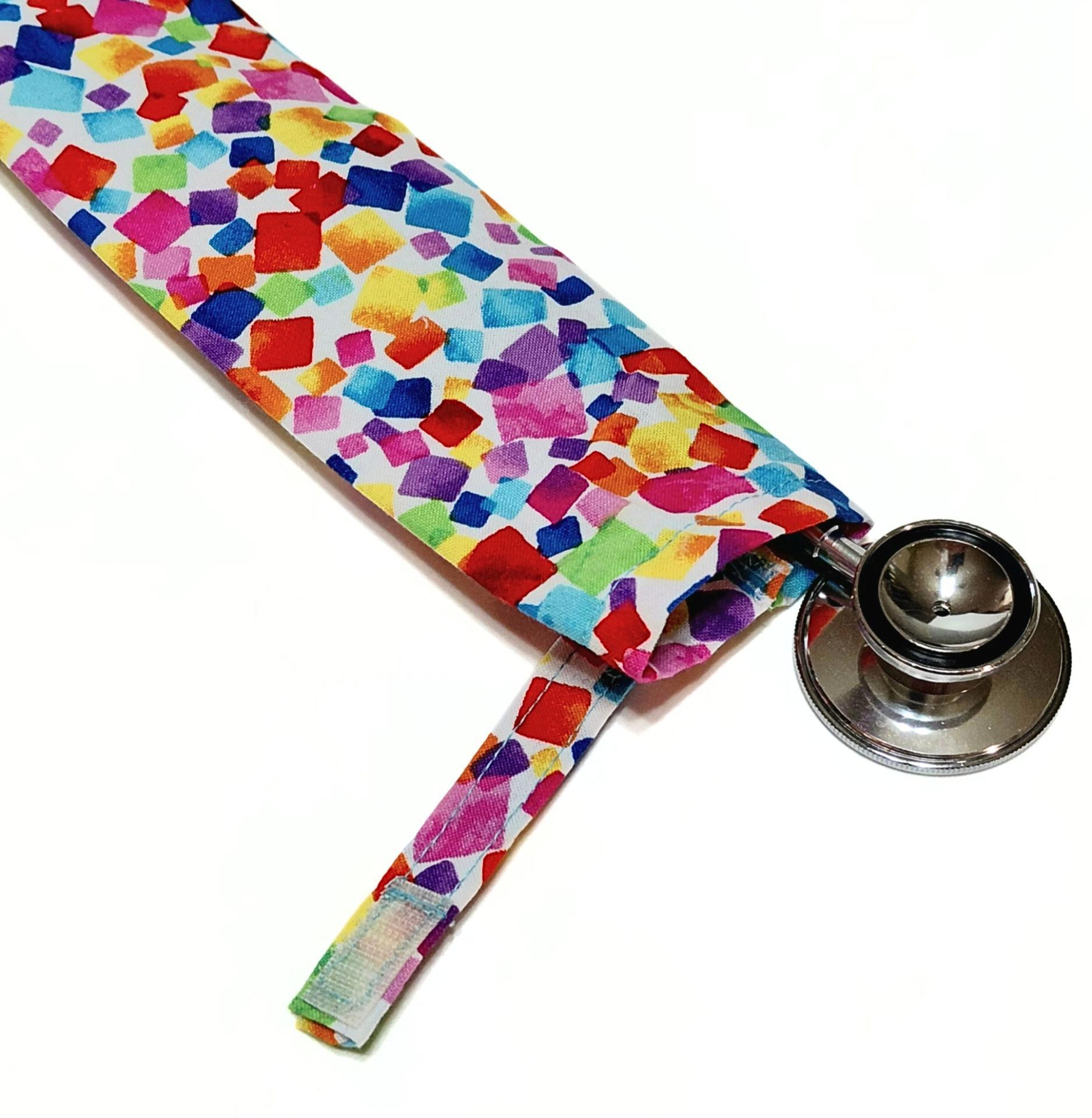 Wide Stethoscope Cover, Bright Multicolor Confetti Print, Stethoscope sleeve for non removable bells, gift for nurse, doctor, veterinarian, student