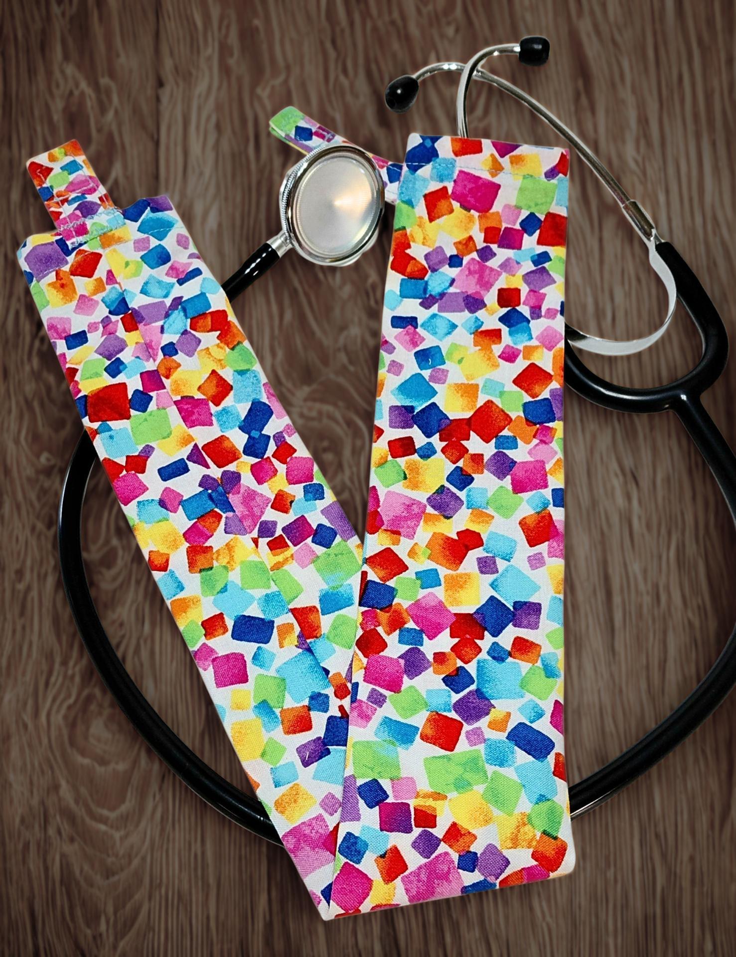 Wide Stethoscope Cover, Bright Multicolor Confetti Print, Stethoscope sleeve for non removable bells, gift for nurse, doctor, veterinarian, student