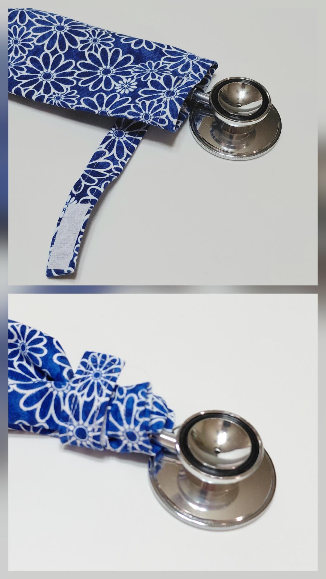 Wide Stethoscope Cover, Blue and White Floral Stethoscope Sleeve for non removable bells, gift for nurse, doctor, veterinarian, student