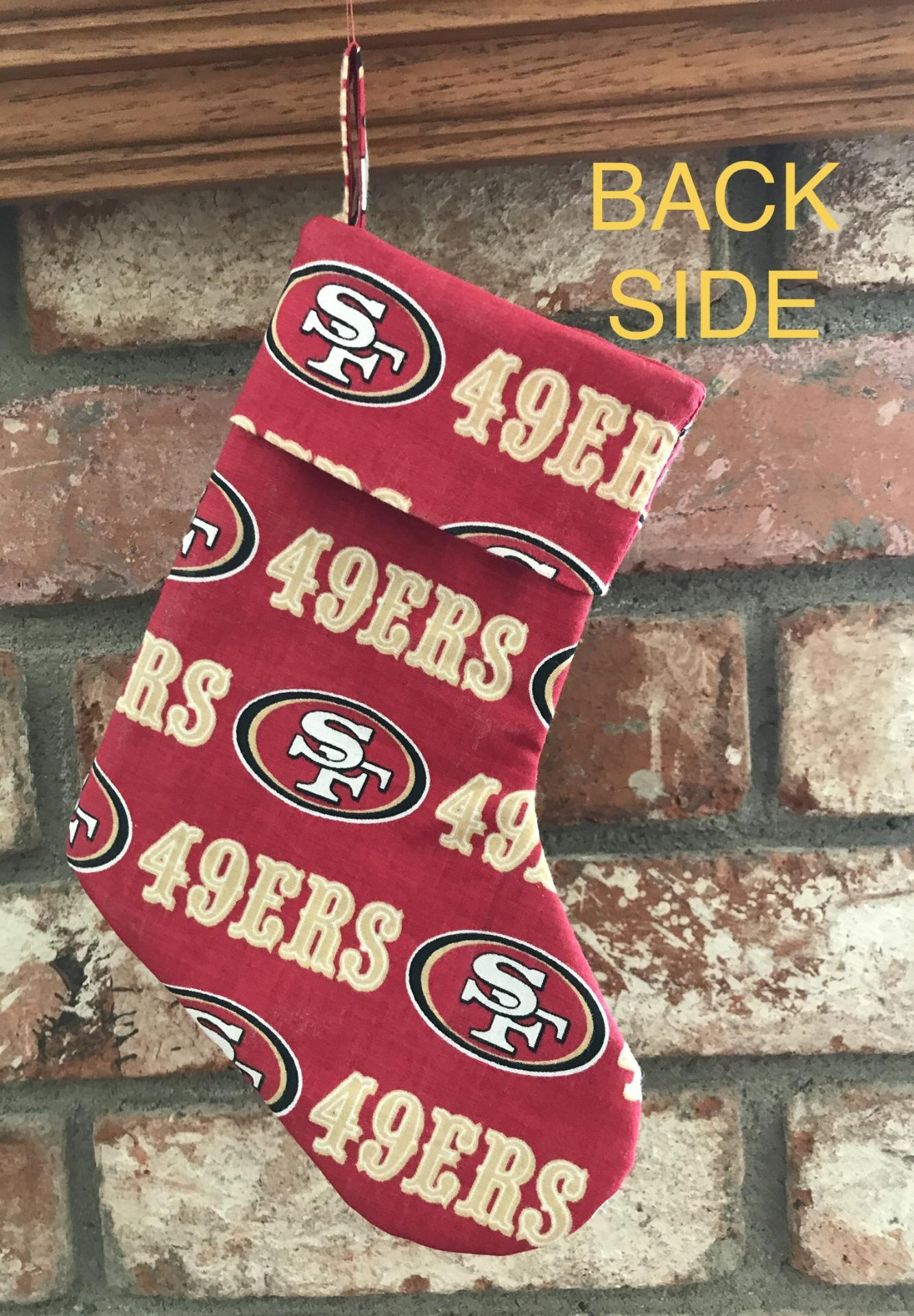 Small 9" SF 49ers Christmas Stocking, Quilted Niners Christmas Stocking, San Francisco 49ers Christmas Stocking,  handmade 