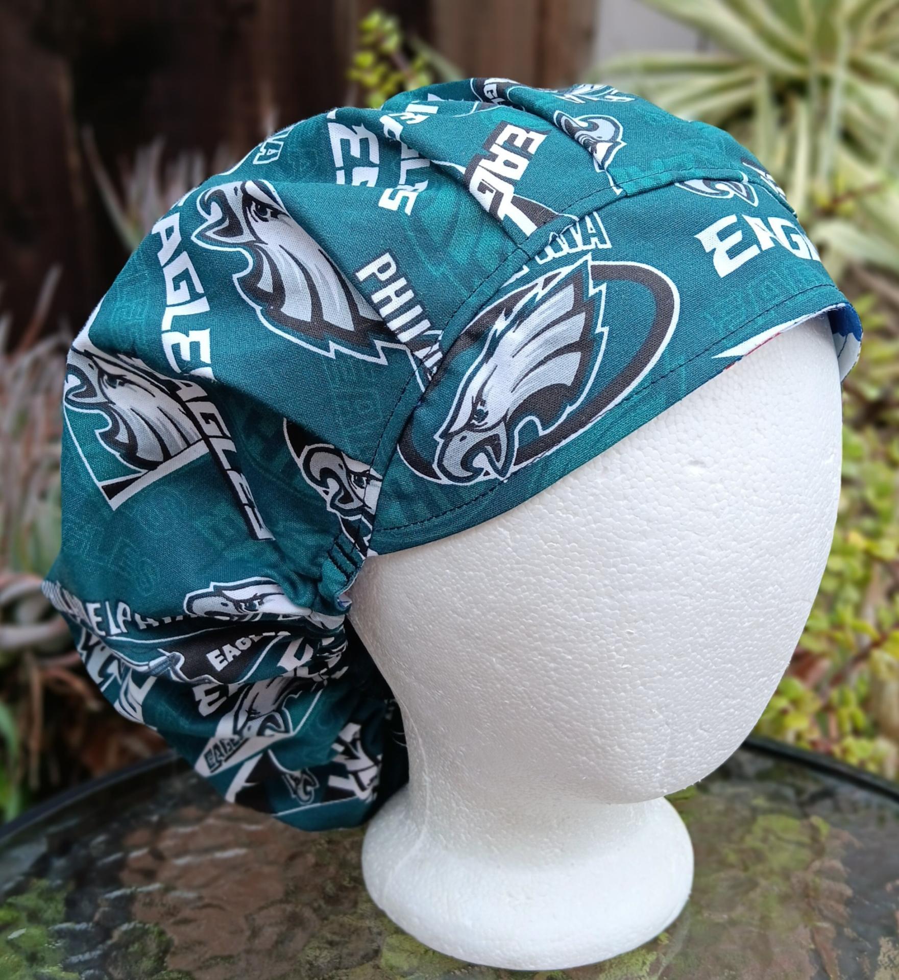 Bouffant Reversible Philadelphia Eagles / Flyers Scrub Cap, handmade, adjustable, nurse, technician, doctor, food service