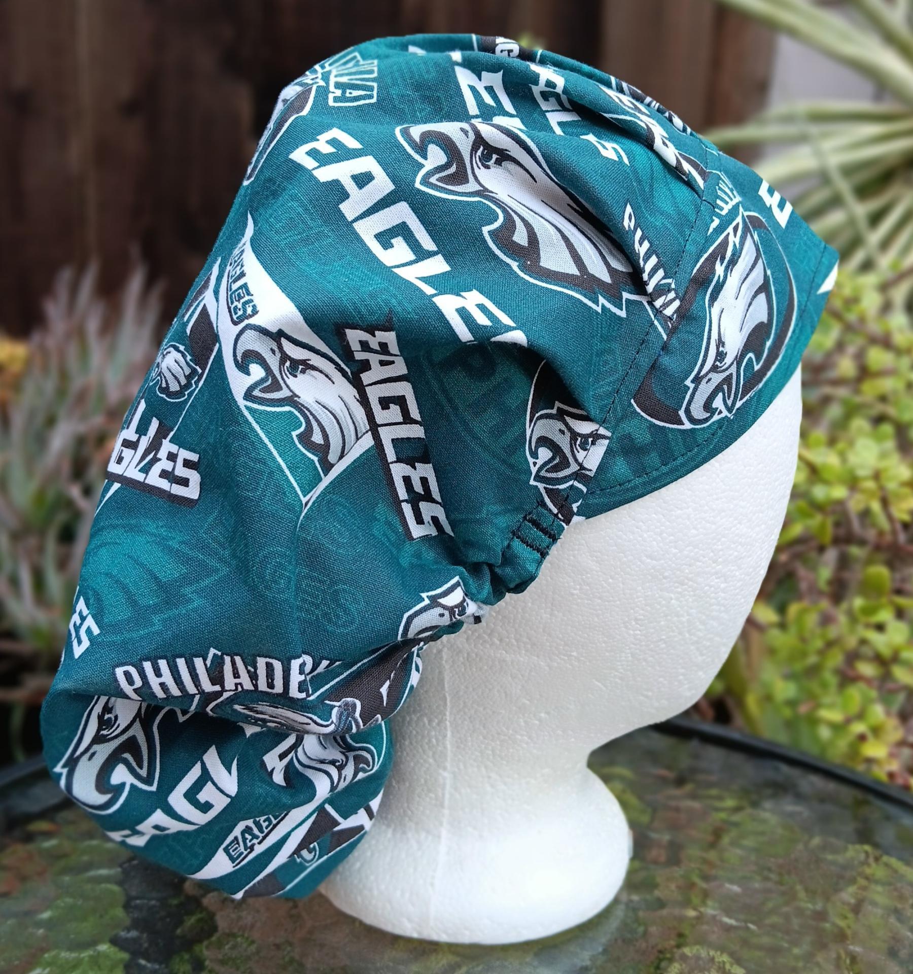 Bouffant Reversible Philadelphia Eagles / Flyers Scrub Cap, handmade, adjustable, nurse, technician, doctor, food service