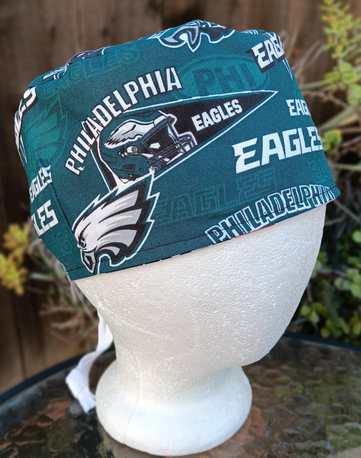 Toggle Cord Lock Reversible Philadelphia Eagles / Flyers scrub cap, adjustable, for nurse, dentist, technician, food service, handmade