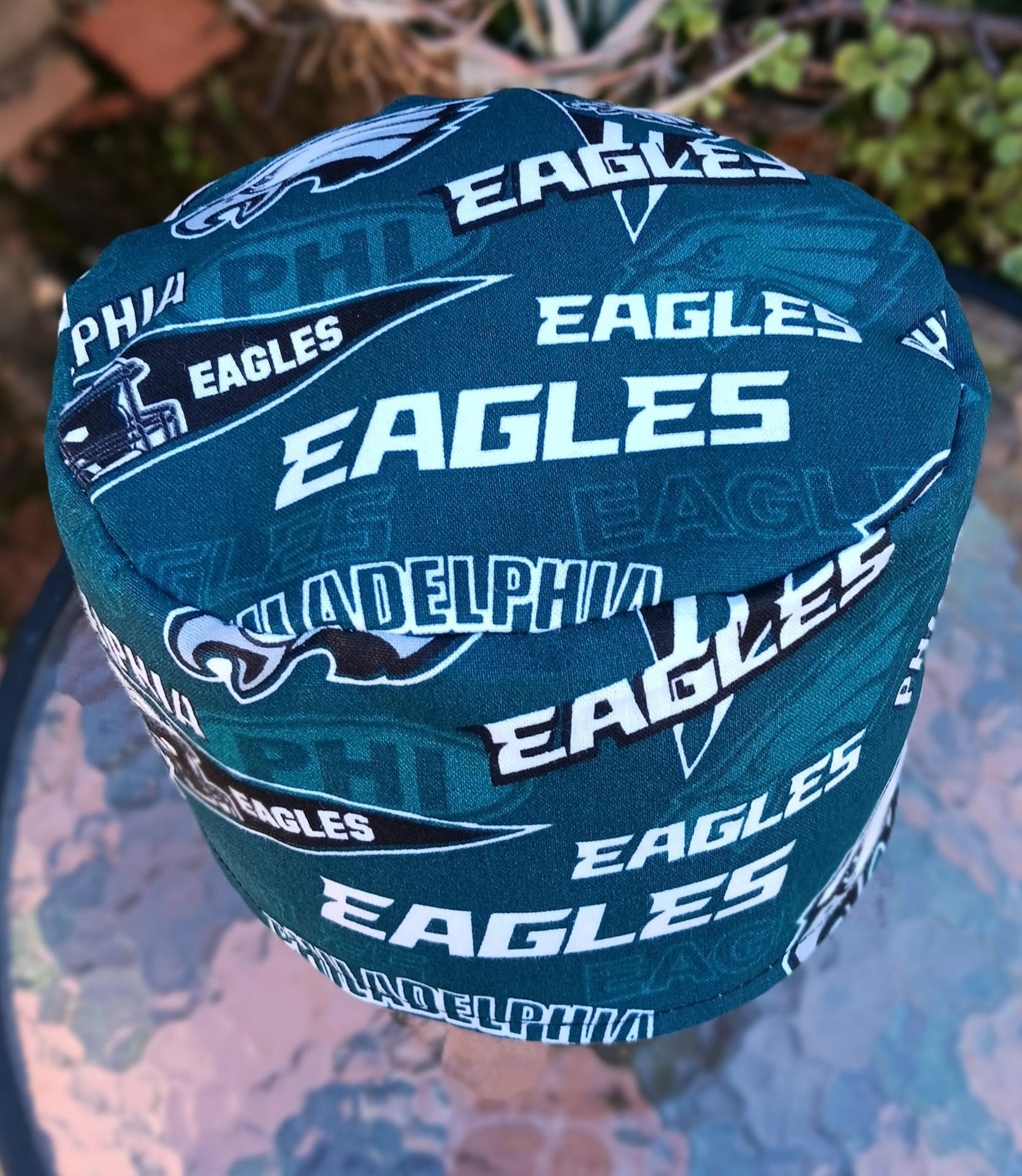 Toggle Cord Lock Reversible Philadelphia Eagles / Flyers scrub cap, adjustable, for nurse, dentist, technician, food service, handmade