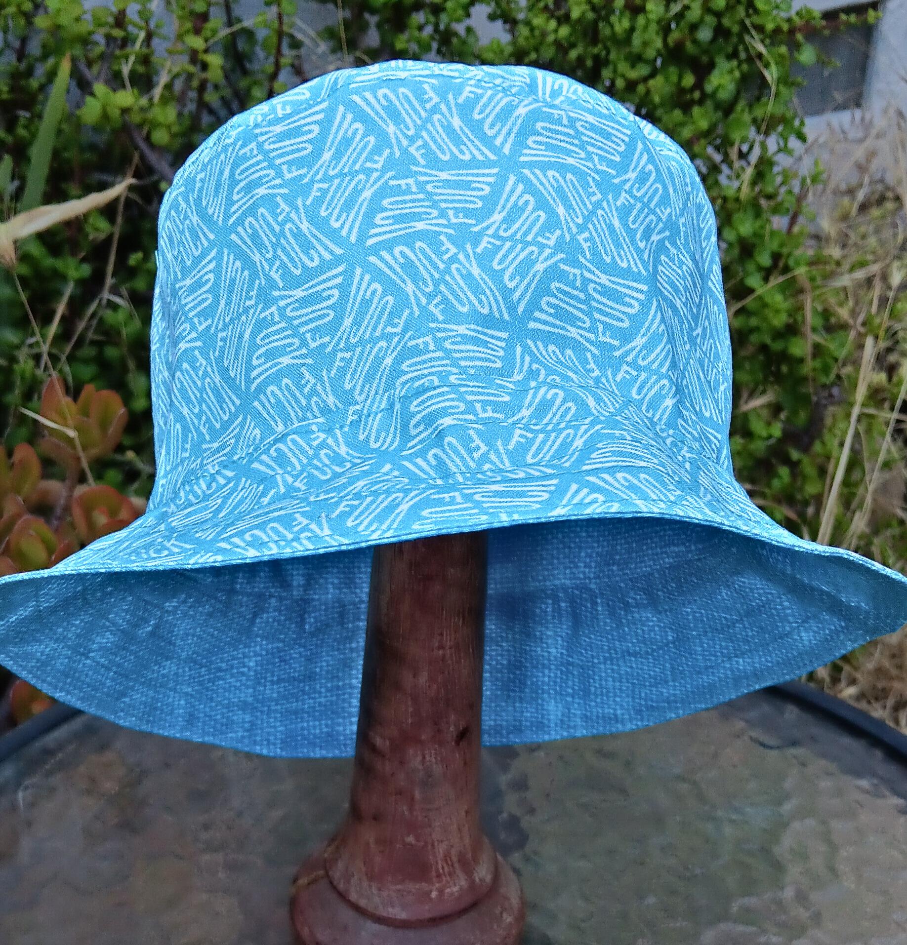Geometic "F*ck" Print Bucket Hat, Reversible to Turquoise Blue, Size up to XXL, summer hat, sun hat, floppy hat, funny sassy gift for friend, adult gift