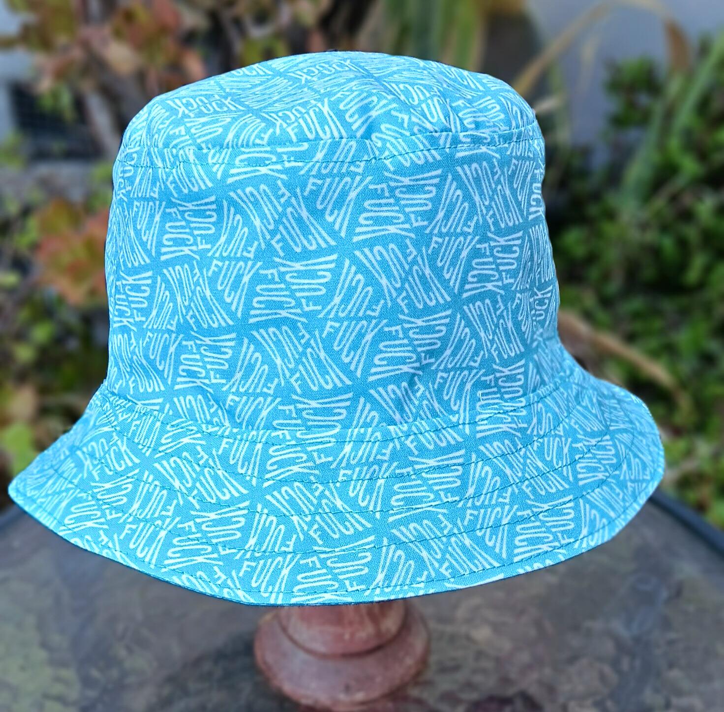 Geometic "F*ck" Print Bucket Hat, Reversible to Turquoise Blue, Size up to XXL, summer hat, sun hat, floppy hat, funny sassy gift for friend, adult gift