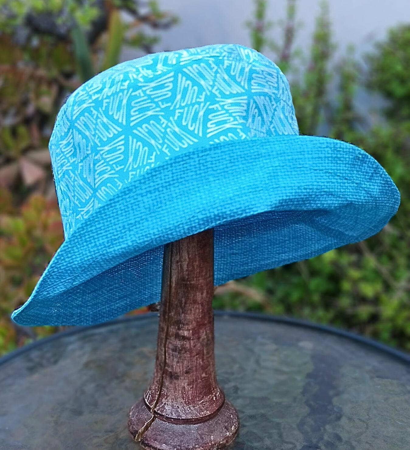 Geometic "F*ck" Print Bucket Hat, Reversible to Turquoise Blue, Size up to XXL, summer hat, sun hat, floppy hat, funny sassy gift for friend, adult gift