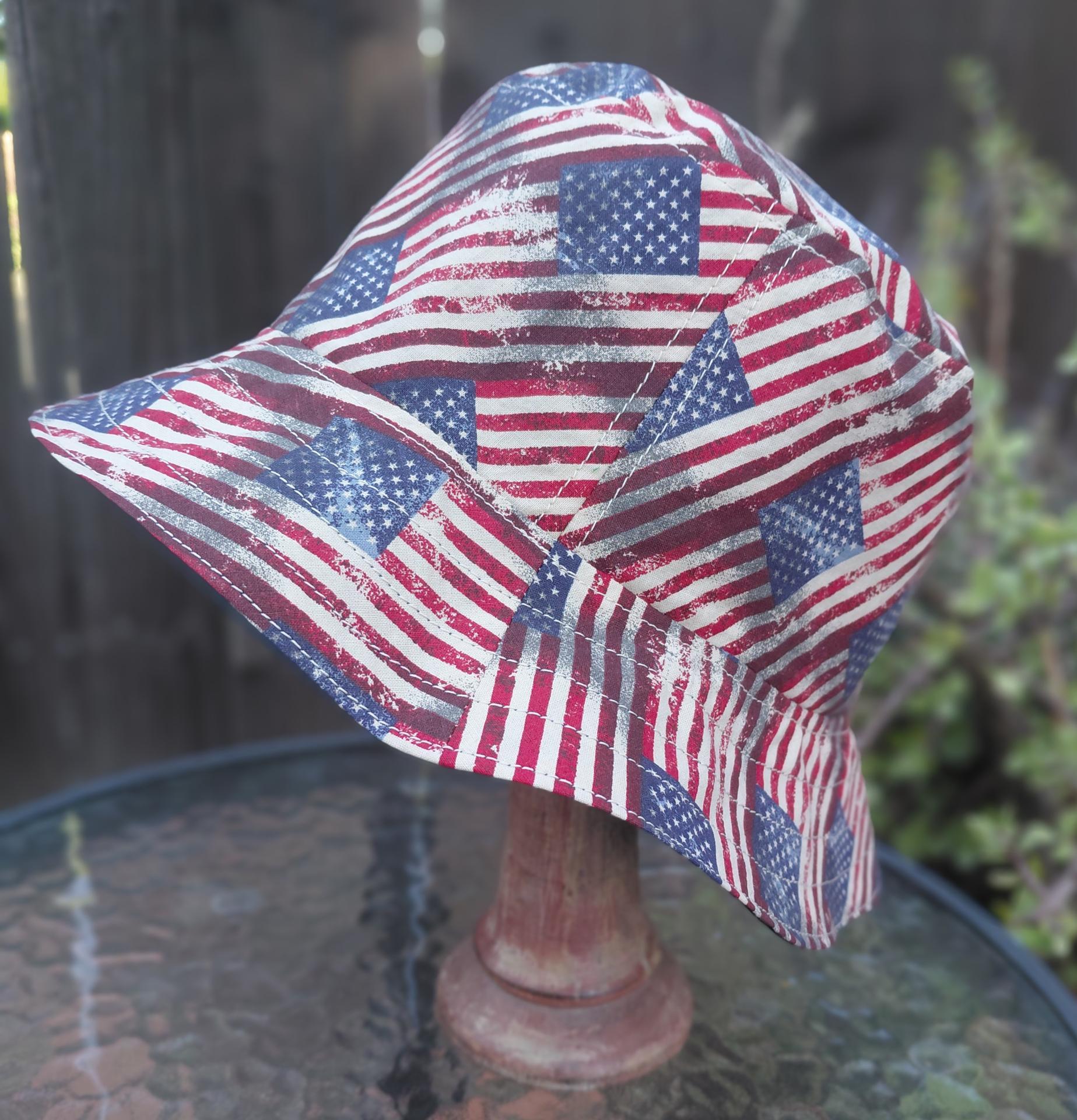 American Flags Bucket Hat, Distressed Print, Sizes up to XL, floppy hat, fishing hat, sun hat, beach hat, patriotic hat, July 4th