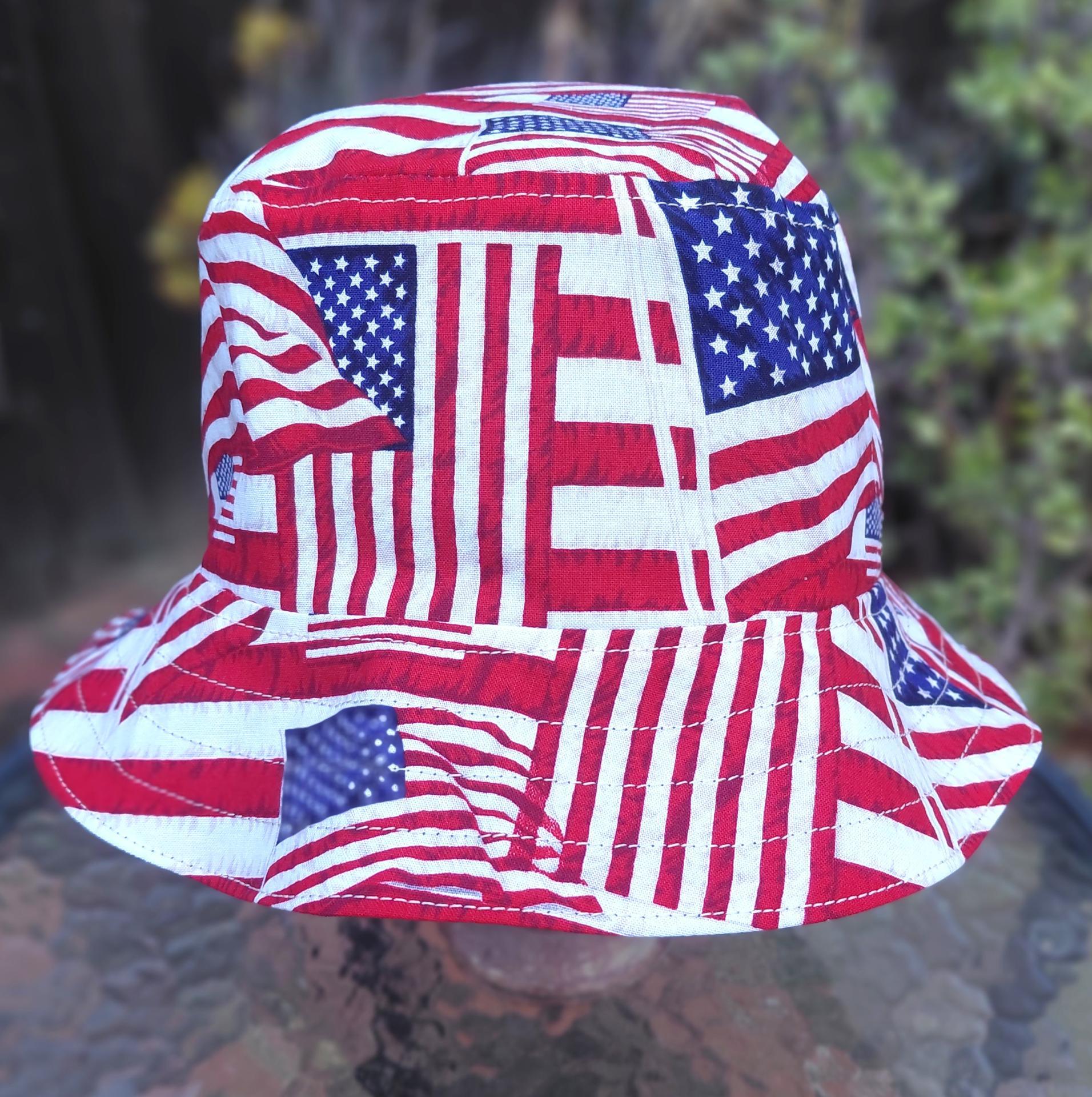 American Flags Bucket Hat, Red White and Blue Hat, Sizes up to 4XL, floppy hat, fishing hat, sun hat, beach hat, patriotic hat, July 4th