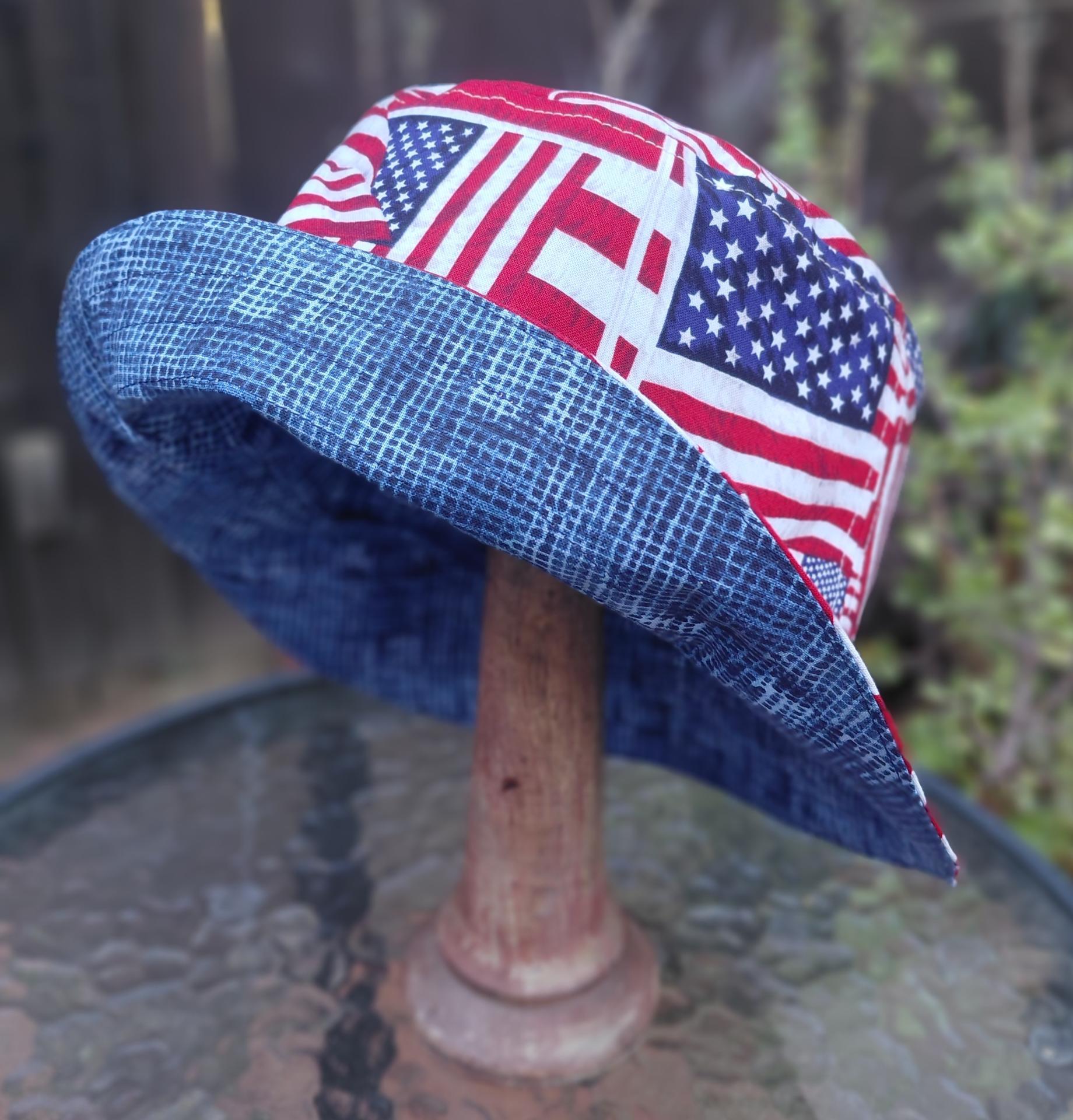 American Flags Bucket Hat, Red White and Blue Hat, Sizes up to 4XL, floppy hat, fishing hat, sun hat, beach hat, patriotic hat, July 4th