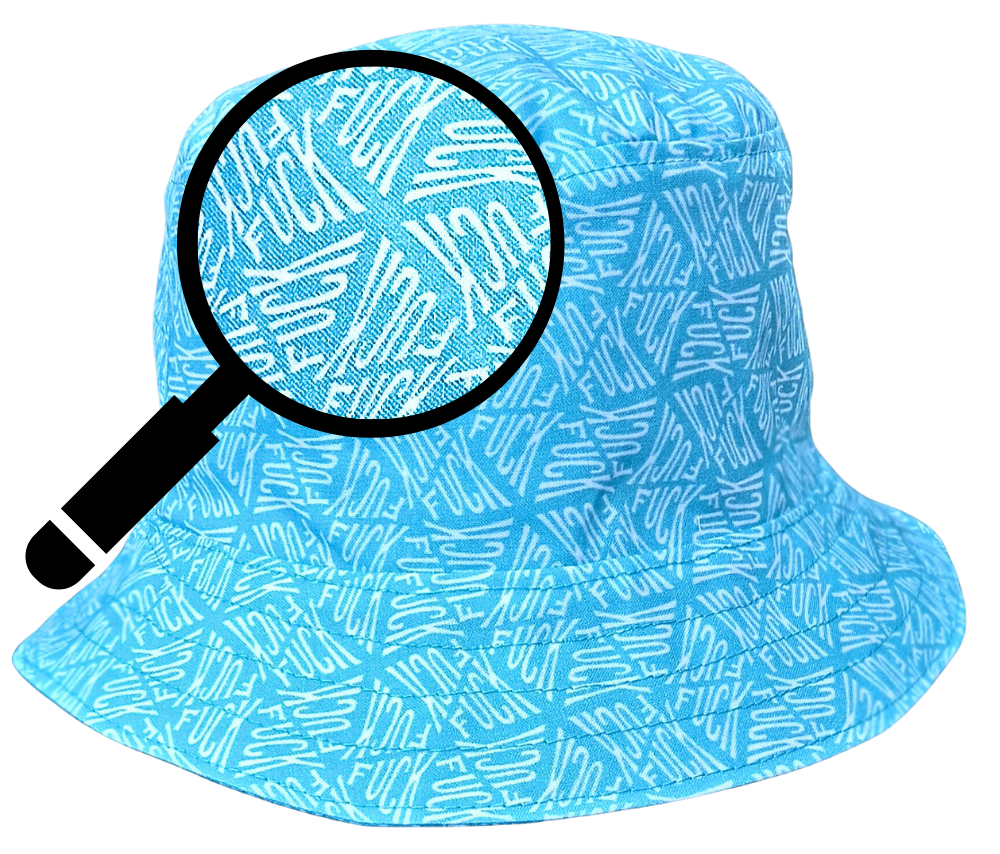 Geometic "F*ck" Print Bucket Hat, Reversible to Turquoise Blue, Size up to XXL, summer hat, sun hat, floppy hat, funny sassy gift for friend, adult gift