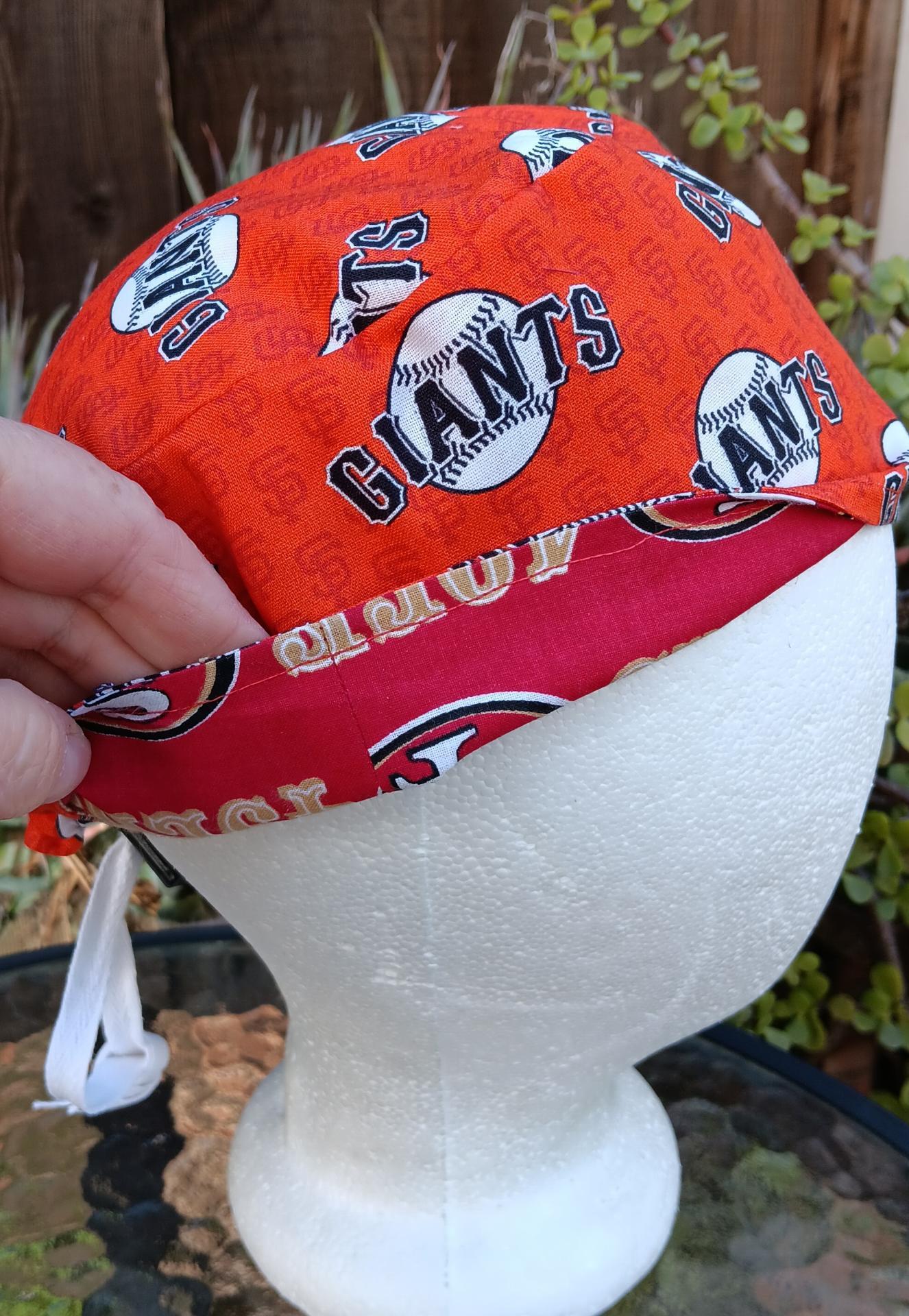 Toggle Cord Lock Reversible SF 49ers & Giants scrub cap, adjustable, for nurse, dentist, technician, food service, handmade