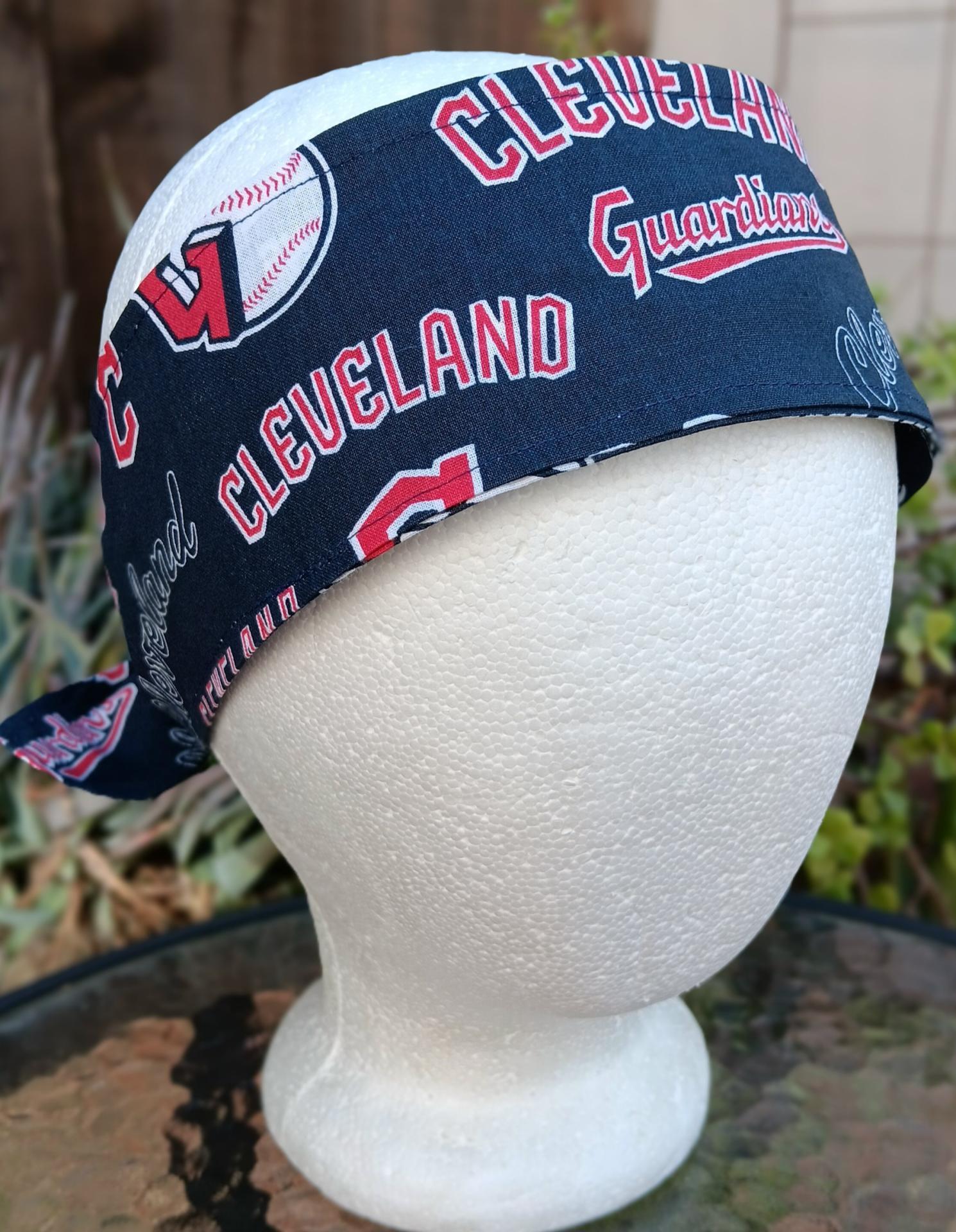 3” wide Cleveland Guardians self tie fabric headband, handmade, hair tie, hair wrap, pin up style, scarf, bandana, rockabilly style