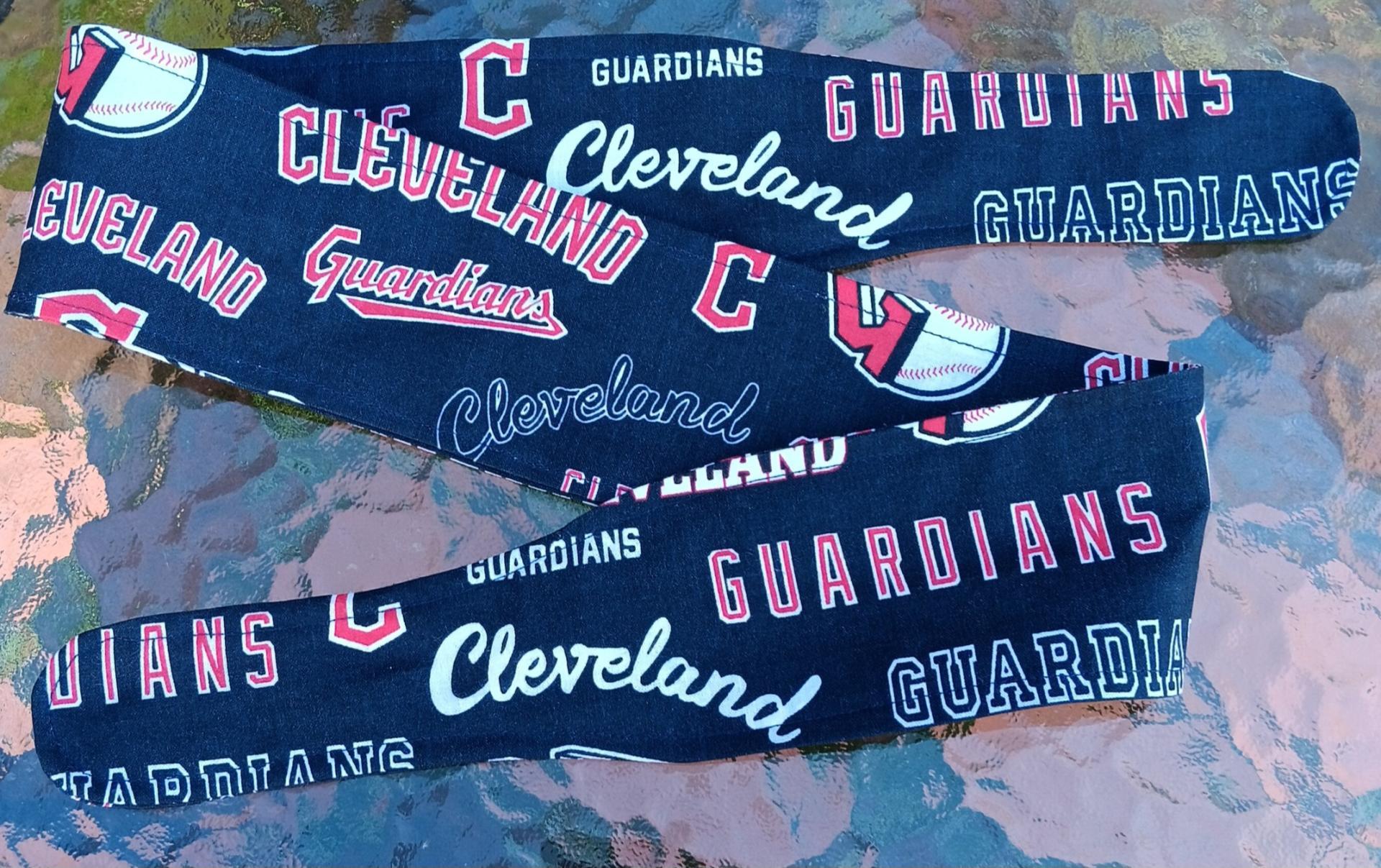 3” wide Cleveland Guardians self tie fabric headband, handmade, hair tie, hair wrap, pin up style, scarf, bandana, rockabilly style
