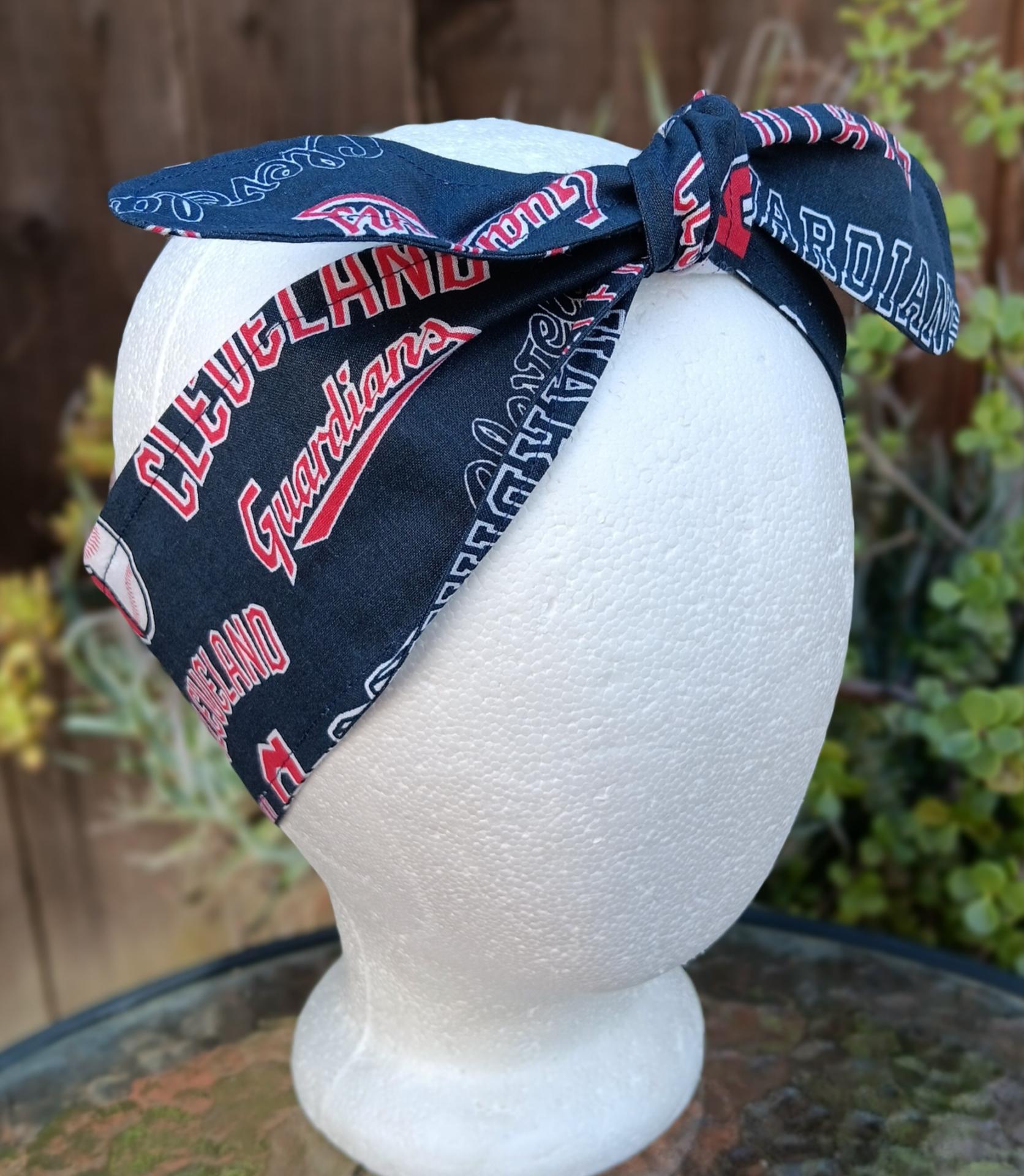 3” wide Cleveland Guardians self tie fabric headband, handmade, hair tie, hair wrap, pin up style, scarf, bandana, rockabilly style