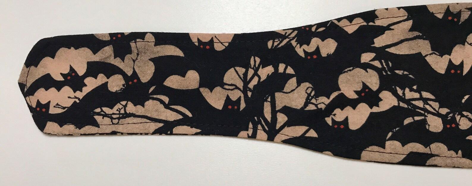 3” Wide Flying Bats headband for Halloween, hair wrap, top knot, hair tie, pin up, retro, rockabilly, hat band, black and tan