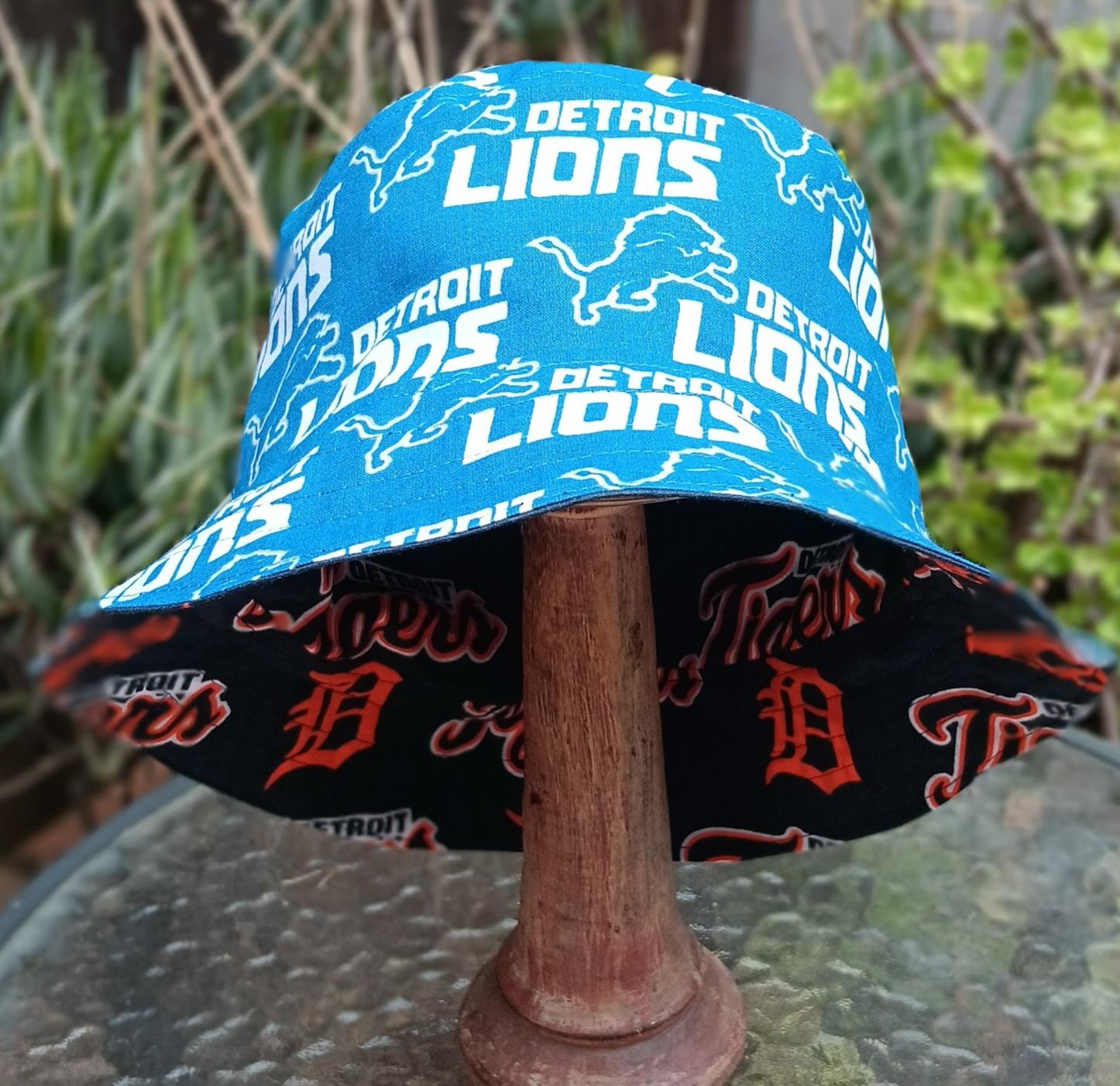 Detroit Lions / Tigers Bucket Hat, Reversible, Sizes up to 4XL, handmade, summer hat, fishing hat, sun hat, floppy hat, ponytail hat