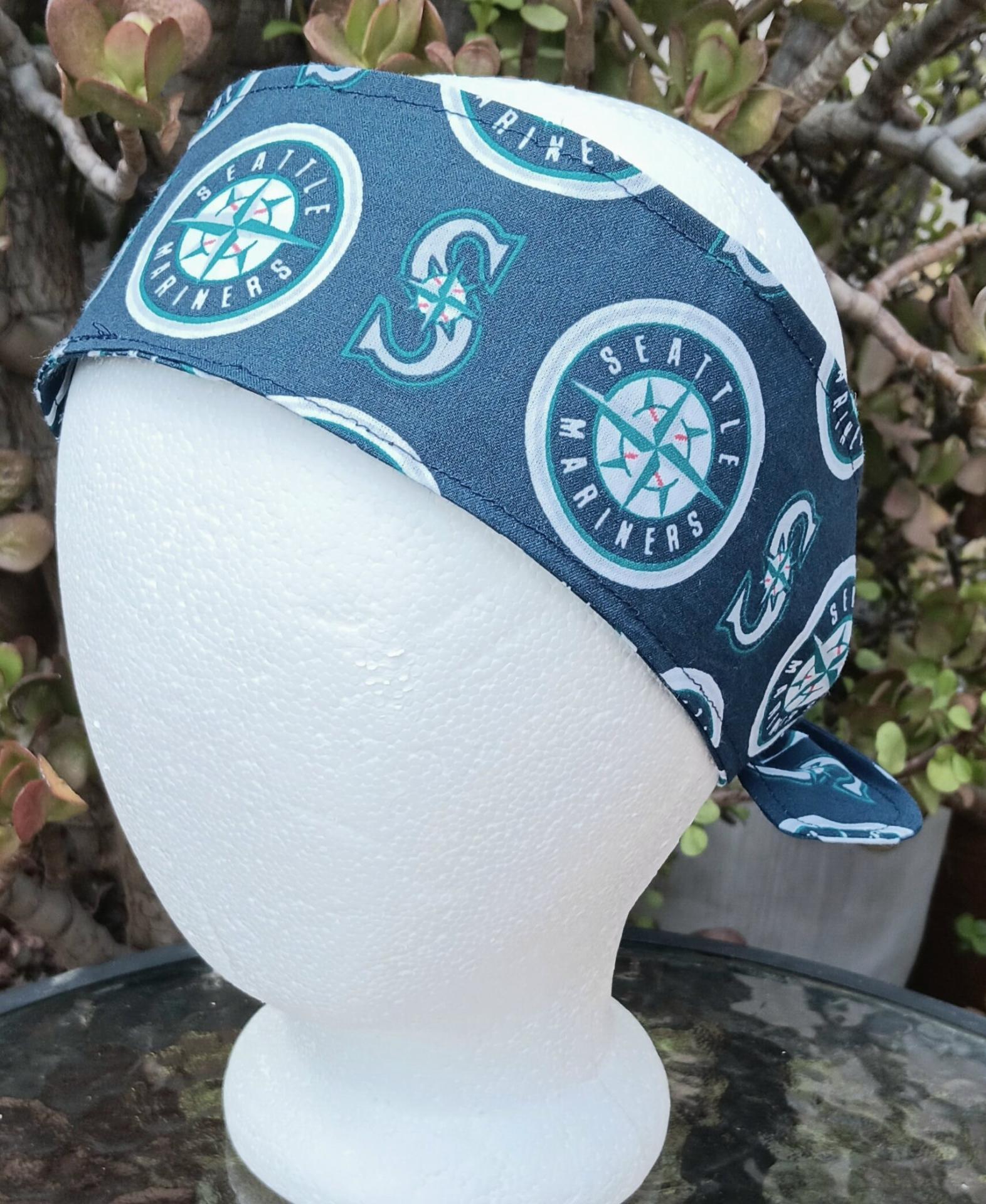 3” Wide Seattle Mariners headband, self tie, hair wrap, pin up style, hair tie, scarf, retro style, handmade