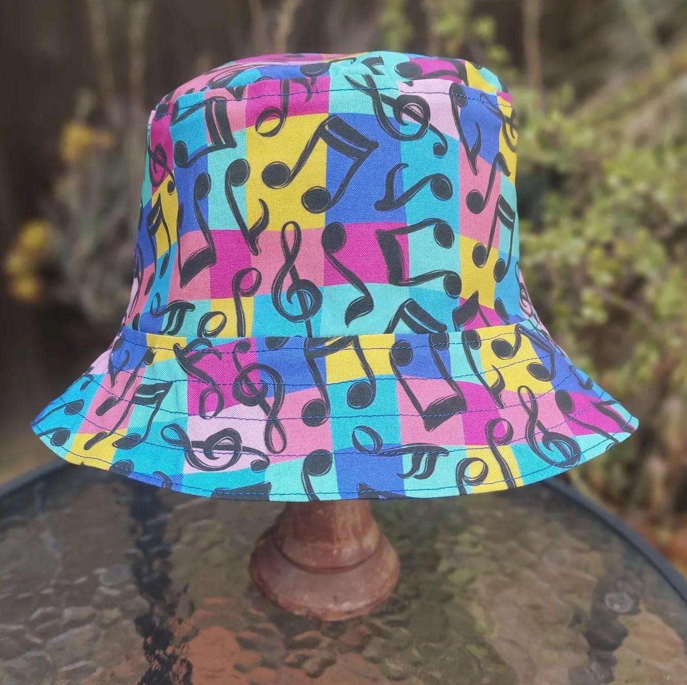 Music Theme Bucket Hat, Multicolor, Musical Notes, Reversible, Sizes up to 4XL, band hat, fishing hat, sun hat