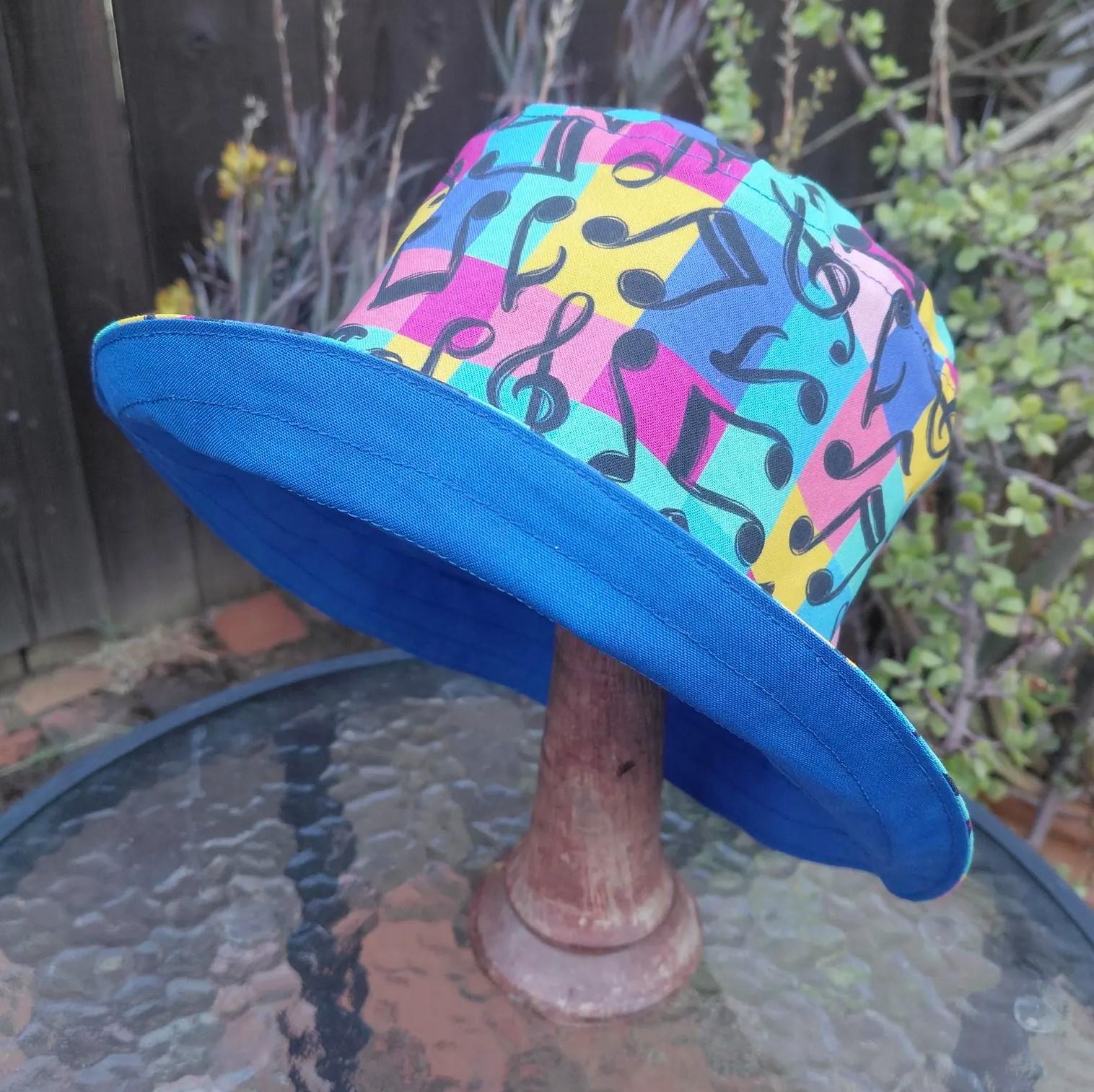 Music Theme Bucket Hat, Multicolor, Musical Notes, Reversible, Sizes up to 4XL, band hat, fishing hat, sun hat