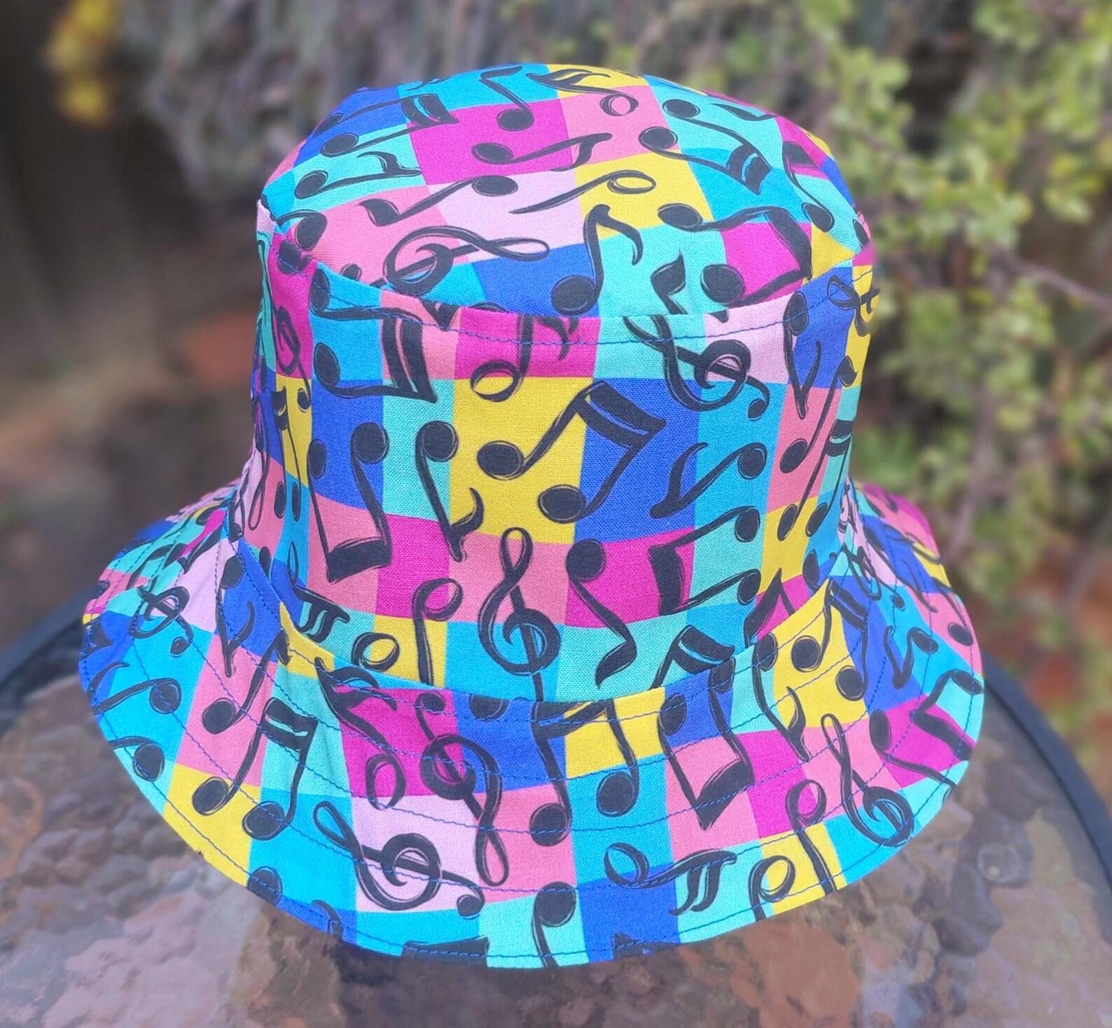Music Theme Bucket Hat, Multicolor, Musical Notes, Reversible, Sizes up to 4XL, band hat, fishing hat, sun hat