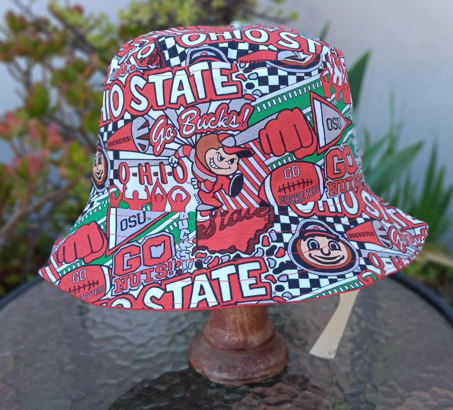 Ohio State University Football Pop Art Bucket Hat, Handmade, Reversible to Red, Limited Sizes, summer hat, fishing hat, floppy hat