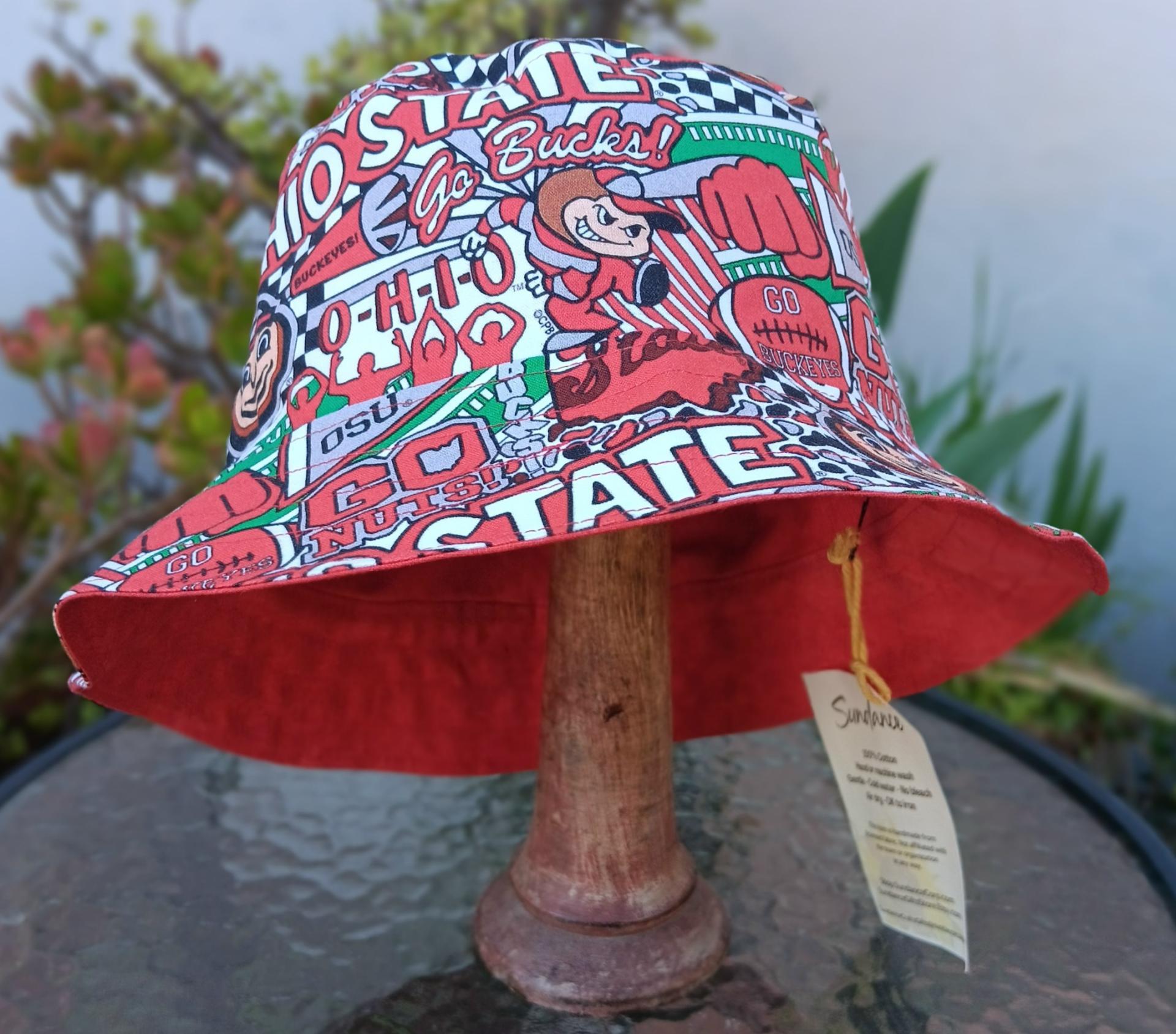 Ohio State University Football Pop Art Bucket Hat, Handmade, Reversible to Red, Limited Sizes, summer hat, fishing hat, floppy hat