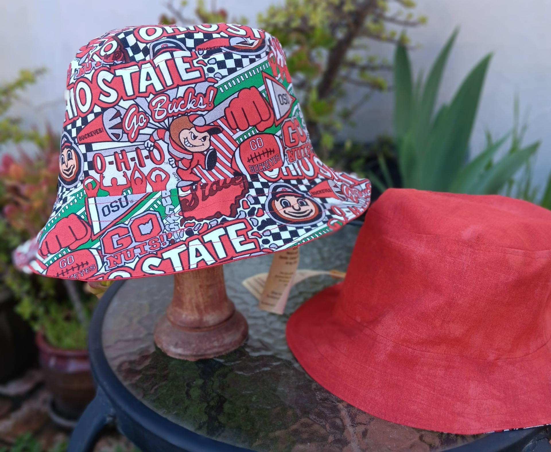 Ohio State University Football Pop Art Bucket Hat, Handmade, Reversible to Red, Limited Sizes, summer hat, fishing hat, floppy hat