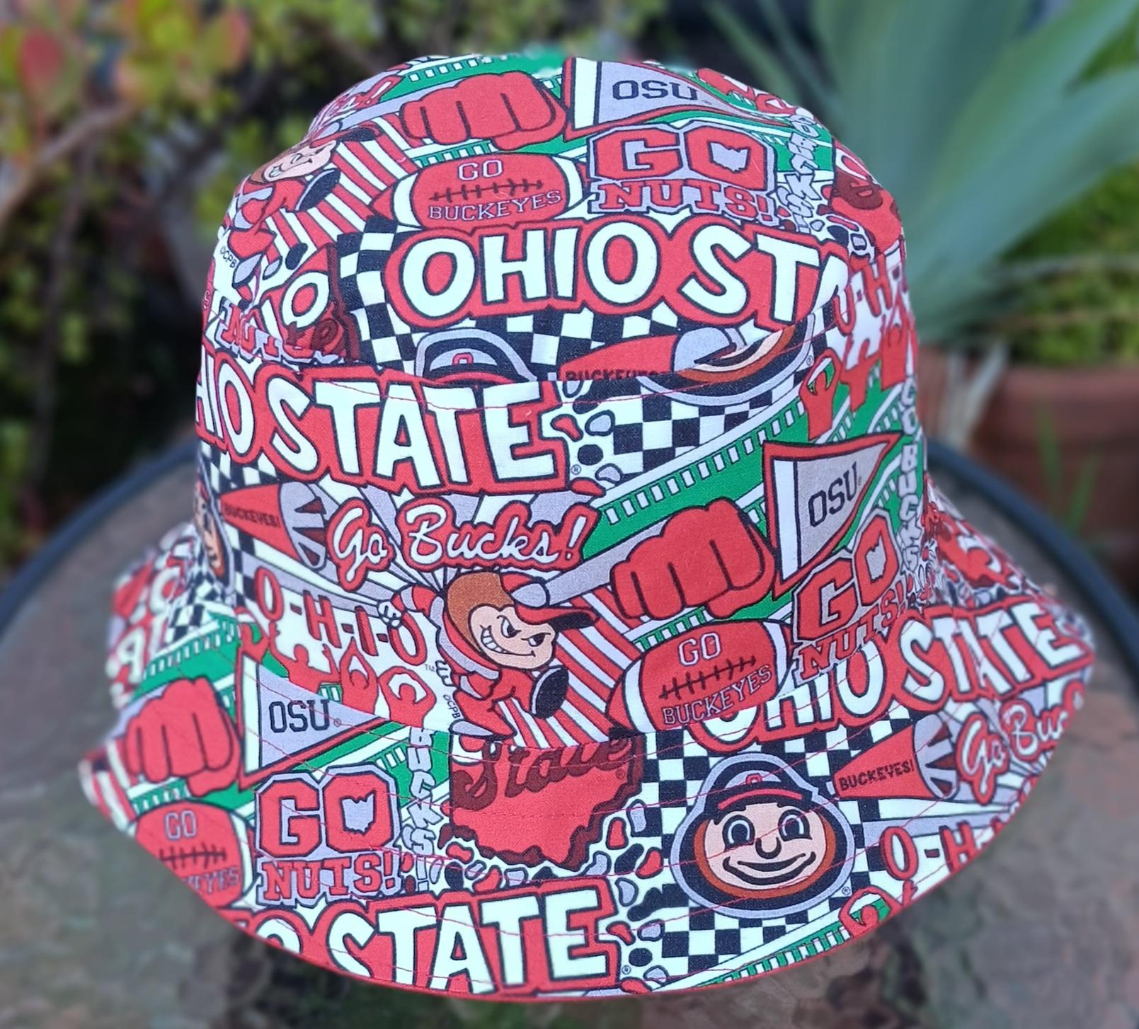 Ohio State University Football Pop Art Bucket Hat, Handmade, Reversible to Red, Limited Sizes, summer hat, fishing hat, floppy hat