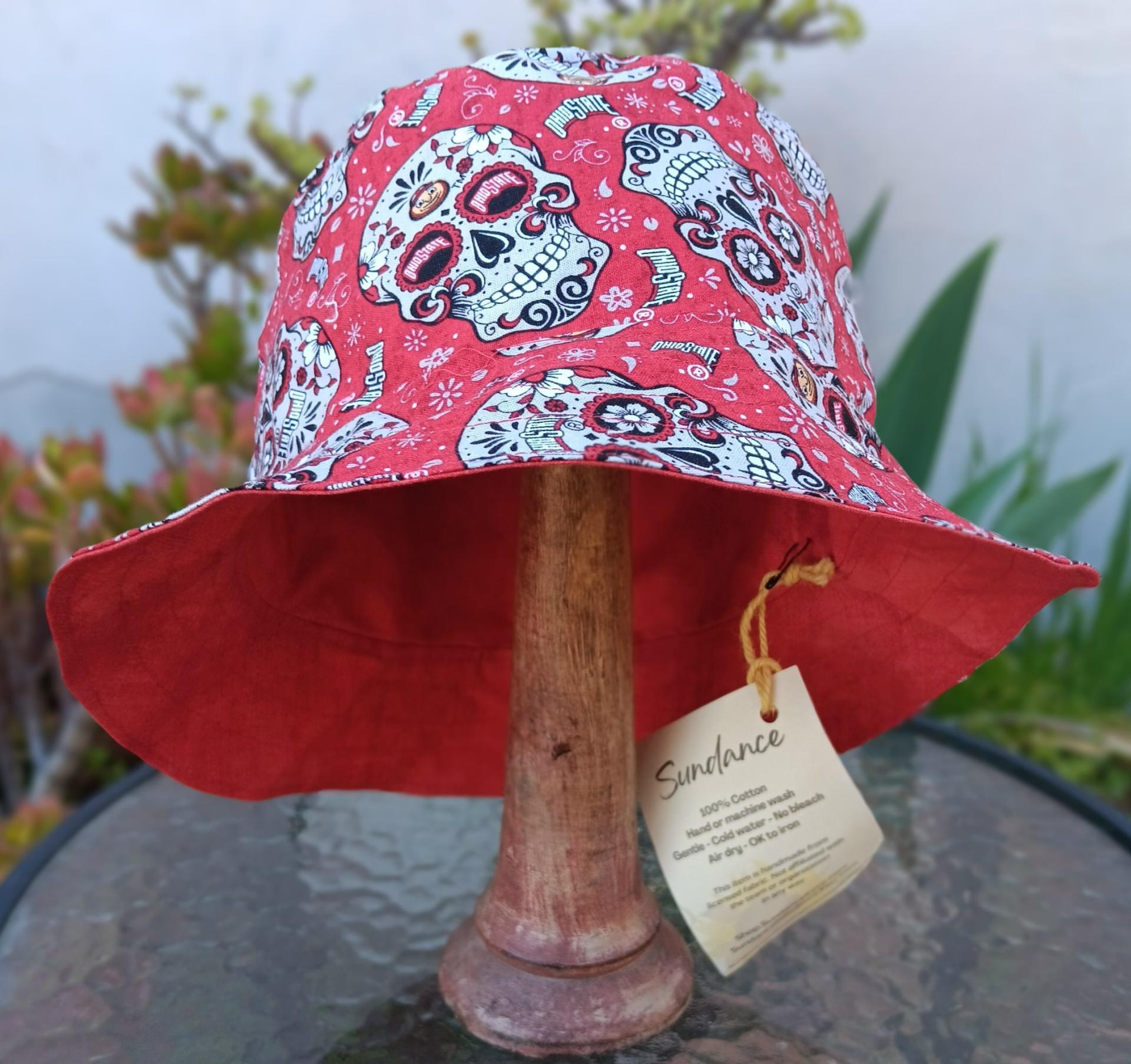 Ohio State University Sugar Skulls Bucket Hat, Handmade, Reversible to Red, Size LARGE, summer hat, fishing hat, floppy hat