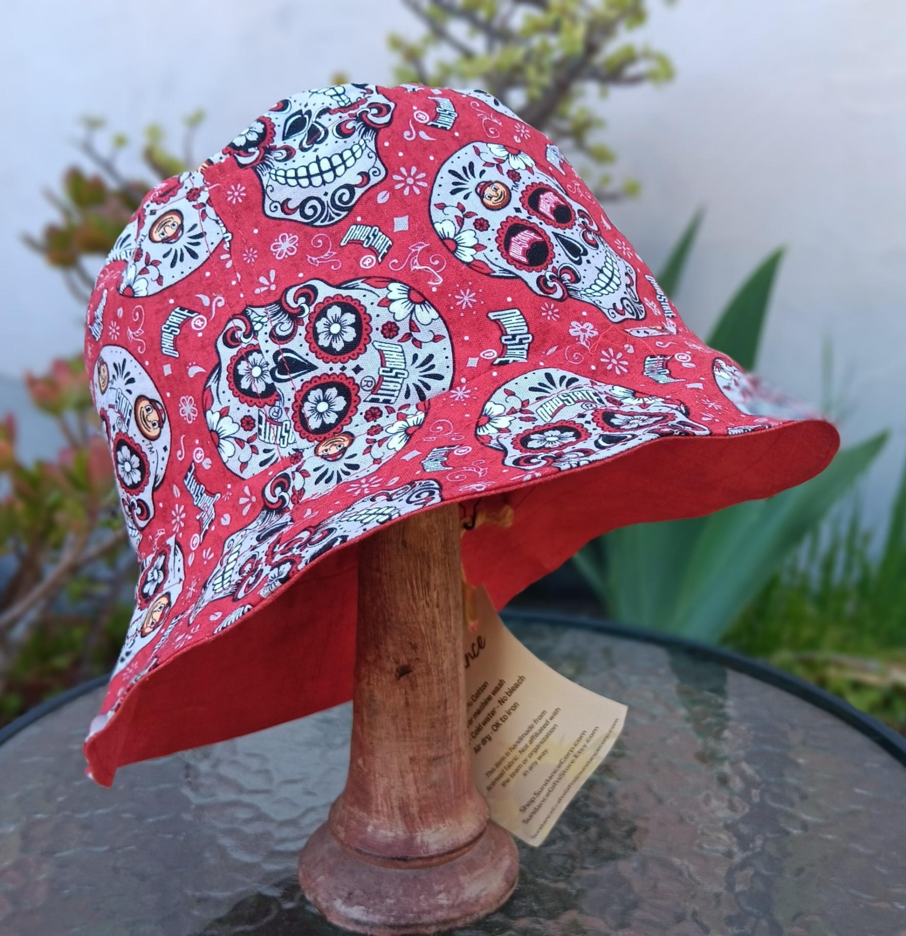 Ohio State University Sugar Skulls Bucket Hat, Handmade, Reversible to Red, Size LARGE, summer hat, fishing hat, floppy hat