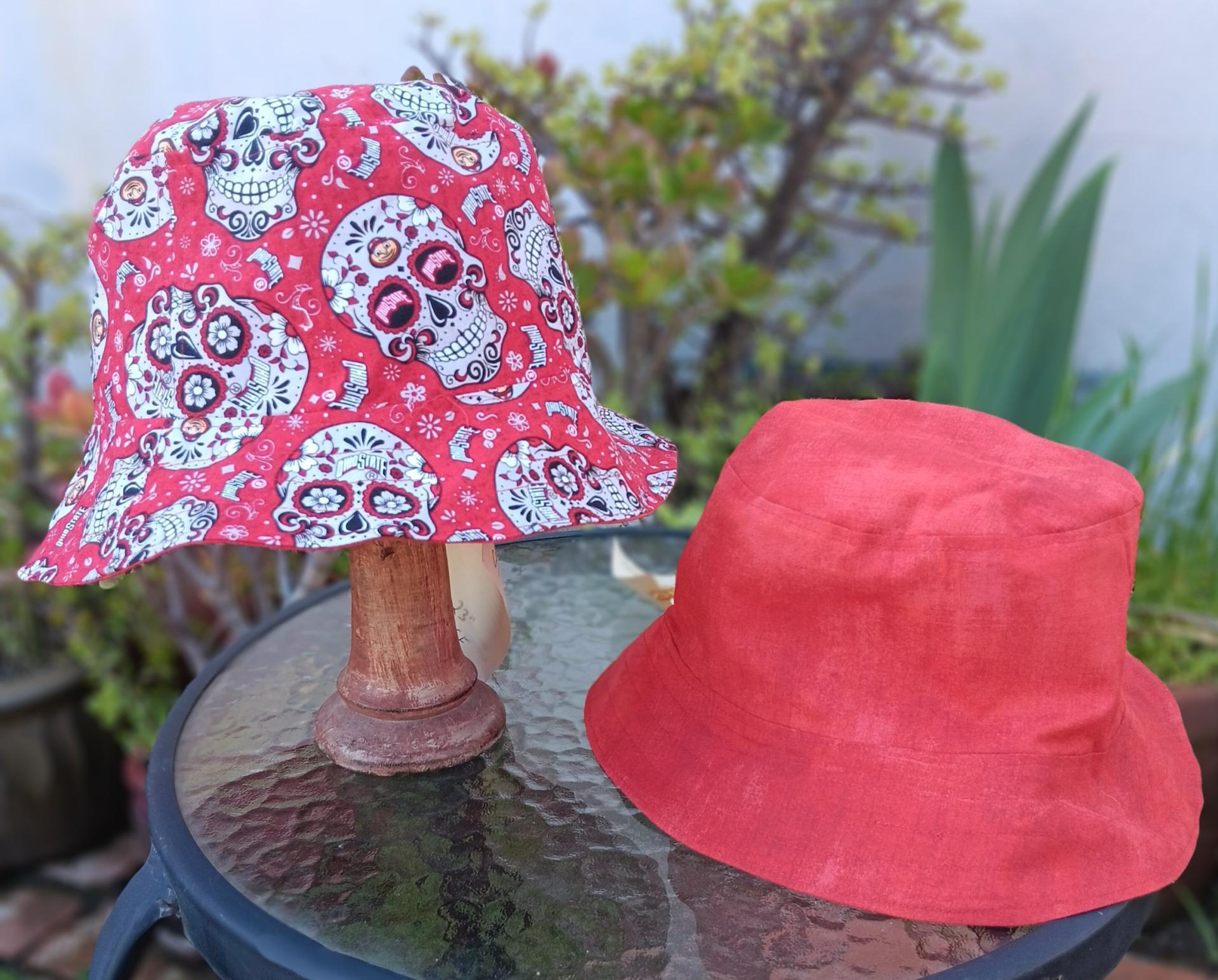 Ohio State University Sugar Skulls Bucket Hat, Handmade, Reversible to Red, Size LARGE, summer hat, fishing hat, floppy hat