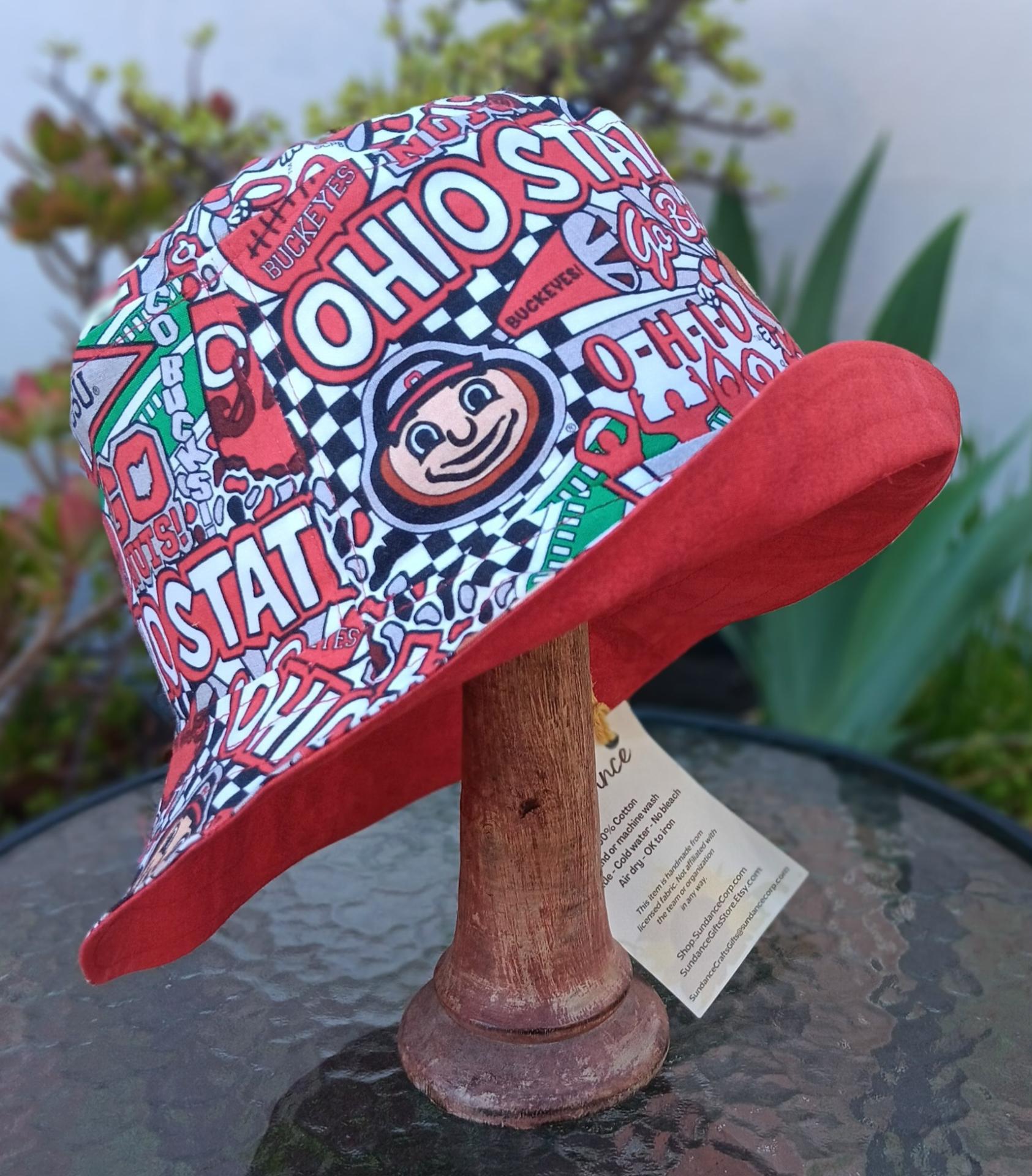 Ohio State University Football Pop Art Bucket Hat, Handmade, Reversible to Red, Limited Sizes, summer hat, fishing hat, floppy hat