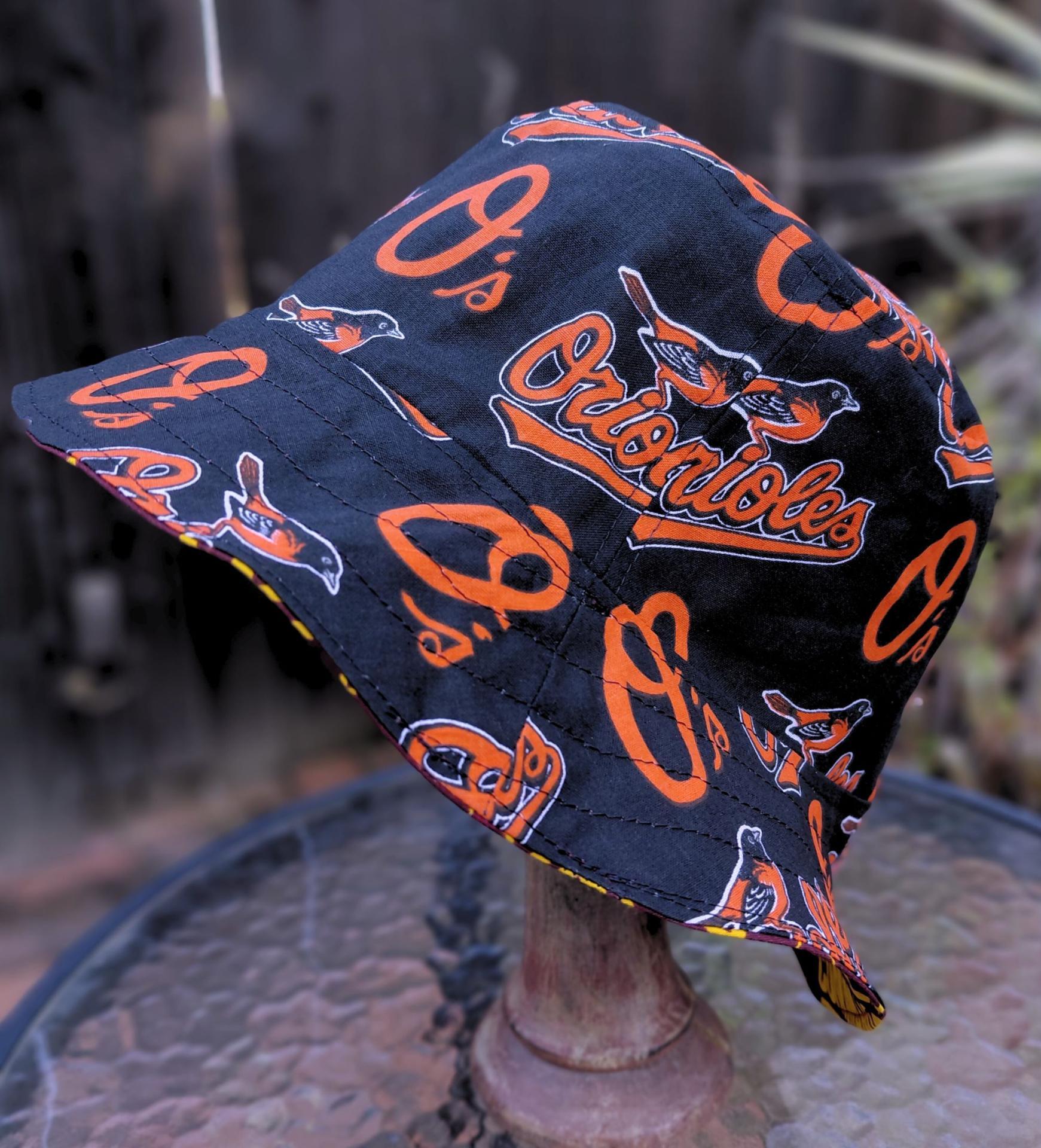Baltimore Orioles Bucket Hat, Reversible to Black, Unisex Sizes up to 4XL, Cotton, Handmade, fishing hat, sun hat, floppy hat, ponytail hat