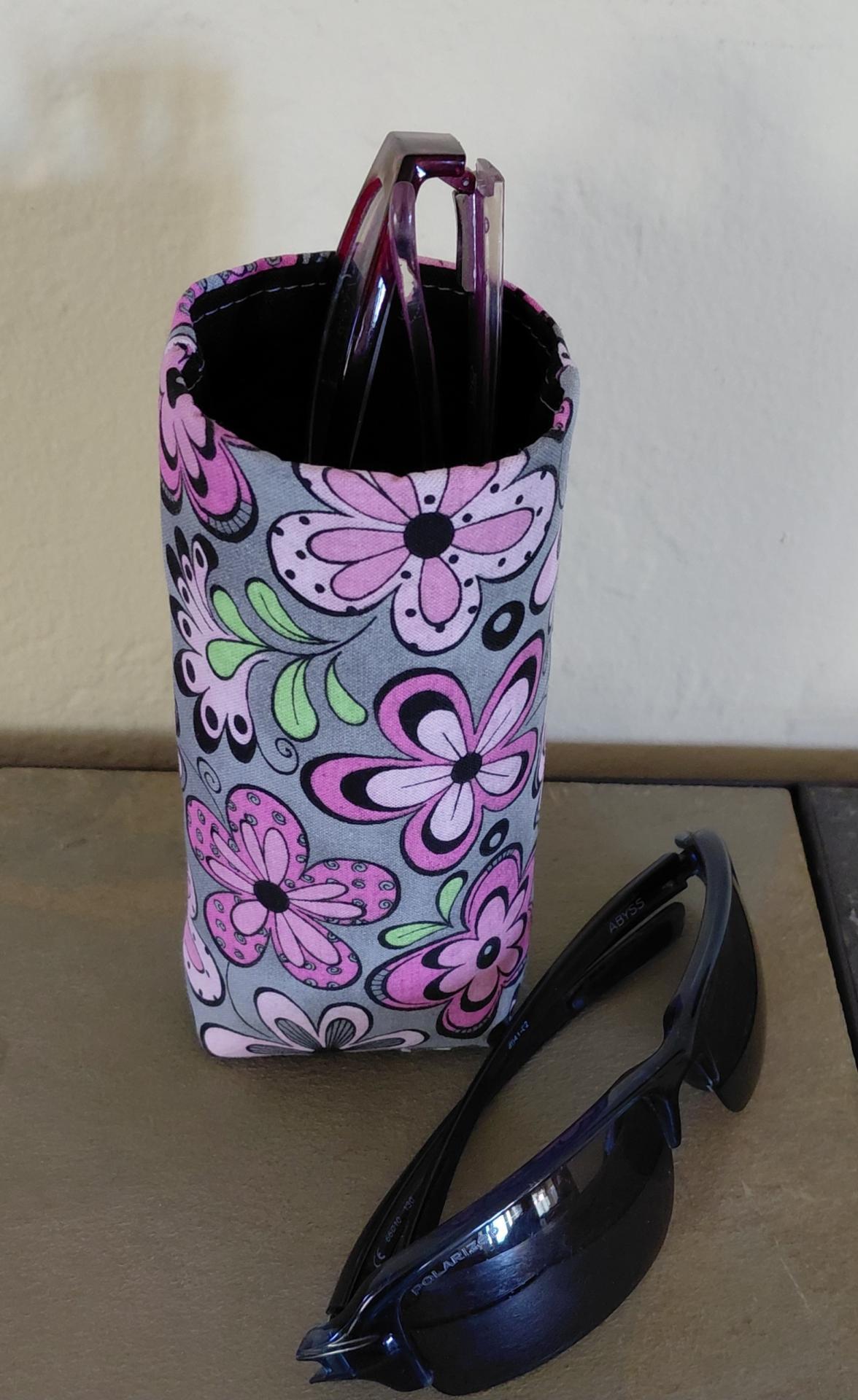 Pink & Grey Floral Eyeglasses Holder, Floral Glasses Stand, Glasses Holder, Mom Gift, Weighted Stand-up Glasses Pouch, Flower Lover Gift